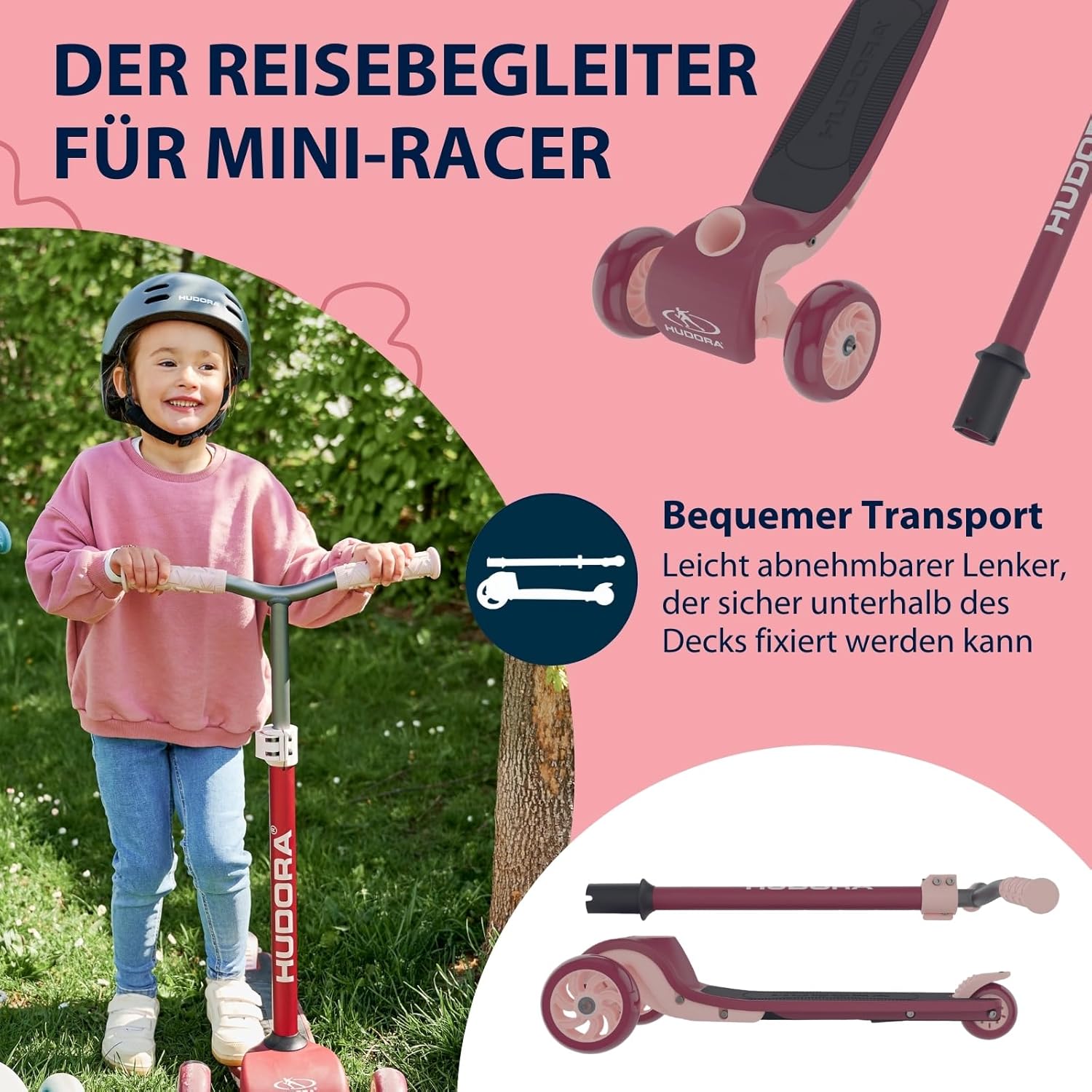 HUDORA Tri Scooter - Sturdy Tricycle Scooter with Large Tread - Height-Adjustable & Foldable City Scooter for up to 100 kg - Aluminium Tricycle Scooter for Children and Teenagers – Bild 4