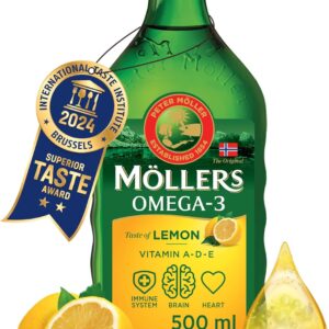 Möller’s Omega 3 Cod Liver Oil | Nordic Omega 3 Dietary Supplement with EPA, DHA, Vitamin A, D, E | Superior Taste Award | High Purity Natural | 165 Year Old Brand | Lemon | 500 ml