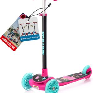 meteor 3-Wheel Children’s Scooter with LED Light Wheels and Balance Steering – Height-Adjustable Tricycle Children’s Scooter with Non-Slip Footboard – Safe Scooter from 3 Years
