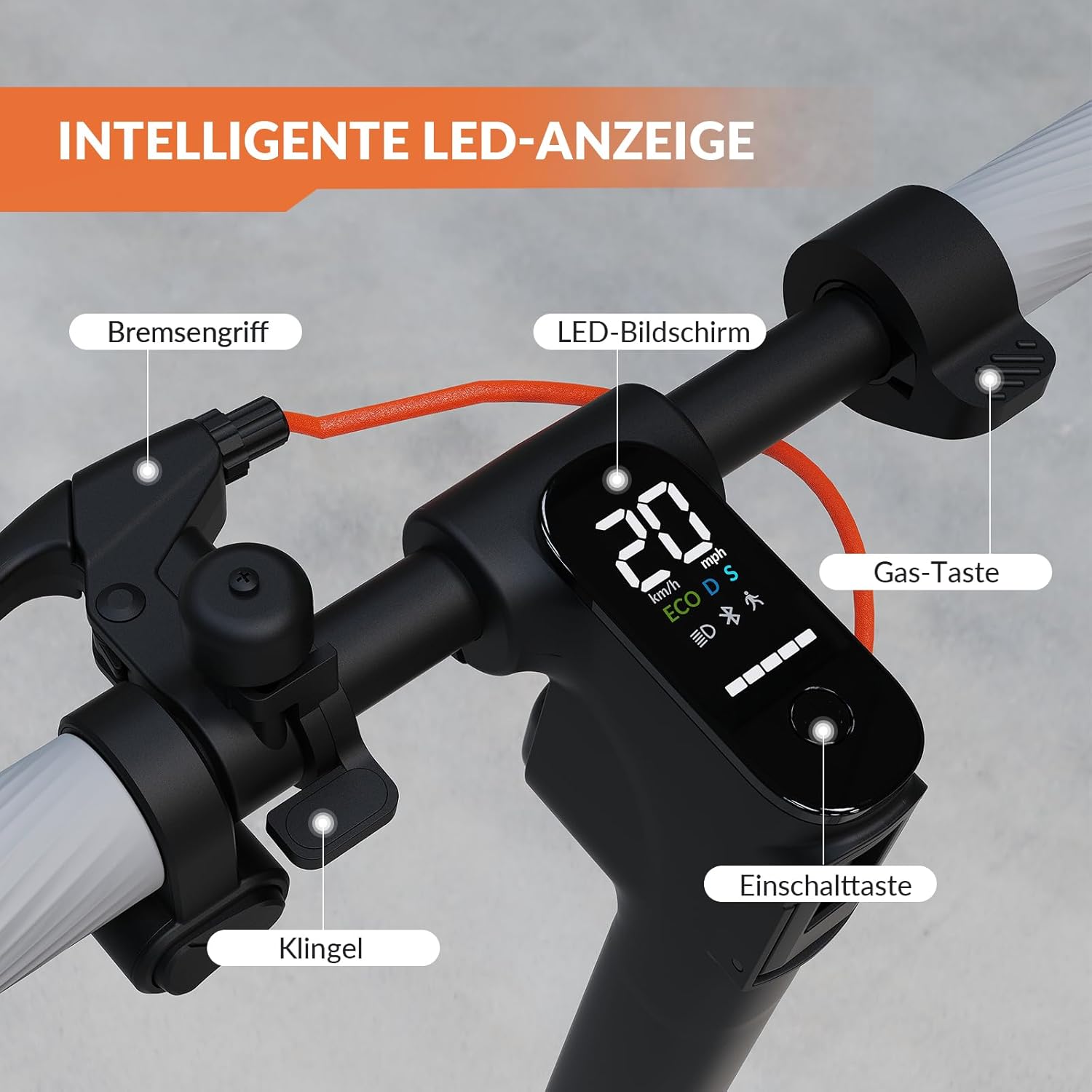 E Scooter with Road Legal, 10 Inch E Scooter, Max 32 km/40 km Range 20 km/h, Electric Scooter up to 120 kg, Indicator, App Connection, Quadruple Shock Absorption, Dual Brake System E Scooter for – Bild 5