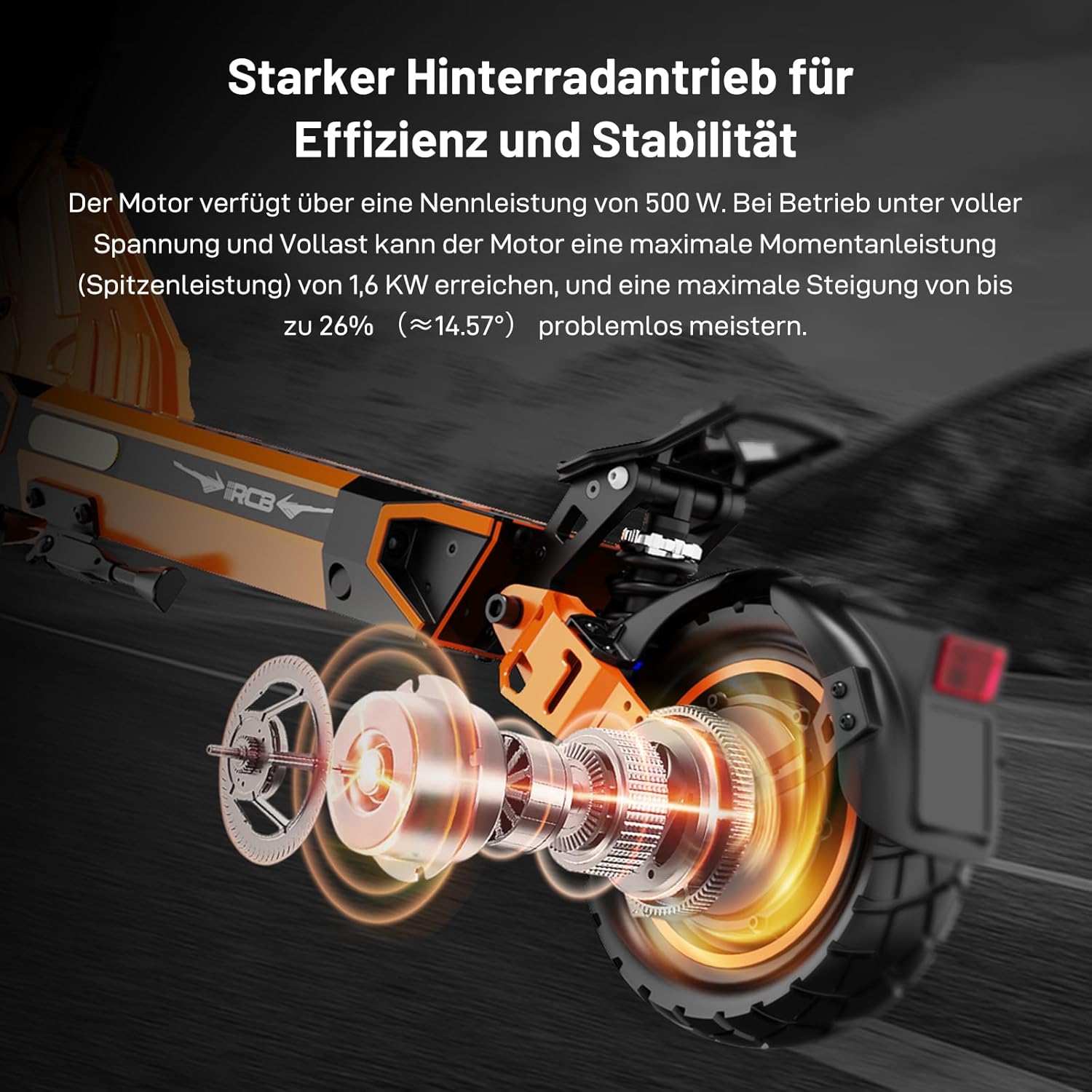 RCB D7/D7PRO(Ultra) E-Scooter, Electric Scooter for Adults with Road Approval (ABE), NFC/Indicator/App, 26% Incline 500W Motor Tip 1600.80-130 KM, 20.8-27 Ah, 10 Inch Self-Repairing Gel Tyres – Bild 6