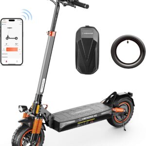 E Scooter with Road Legal and Indicator, 10 Inch Off-Road E Scooter 60-70 km Range, 4-Speed Speed Control, 48 V Foldable Electric Scooter for Adults, 150 kg Load Capacity – with Replacement Hose