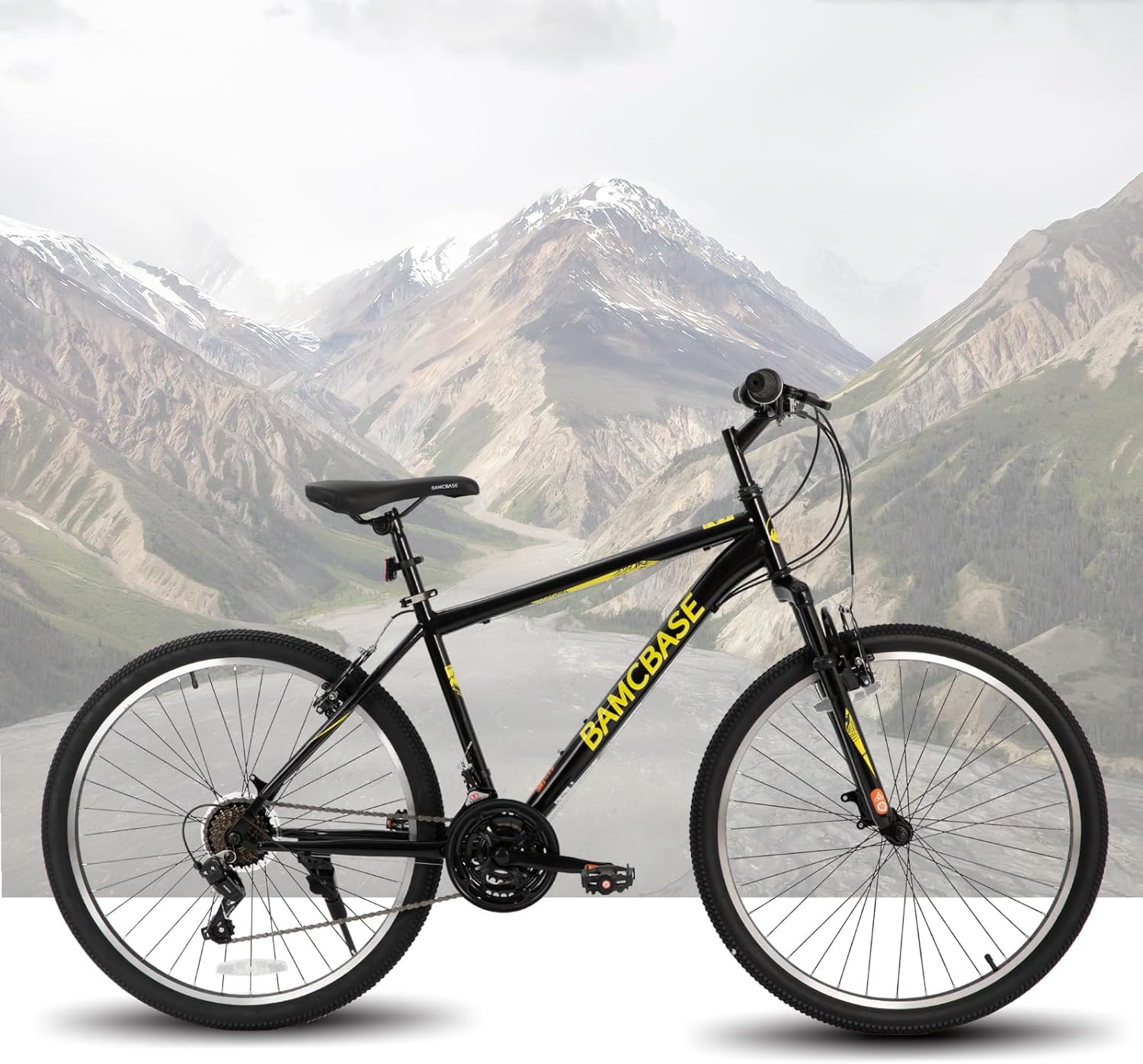 HILAND BAMCBASE 26/27,5/29 Zoll Mountainbike, Hochfester Stahlrahmen 21 Gänge Mountainbike, V-Brake Hardtail MTB Bike für Männer Frauen, Schwarz/Blau/Grau – Bild 6