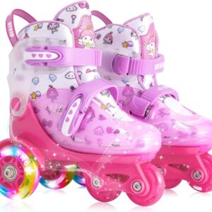 Children’s Roller Skates, 4 Adjustable Sizes, Stable and Safe 3-Point Construction, Girls‘ Roller Skates for Beginners with Breathable Outer Material, Lightweight and Fun