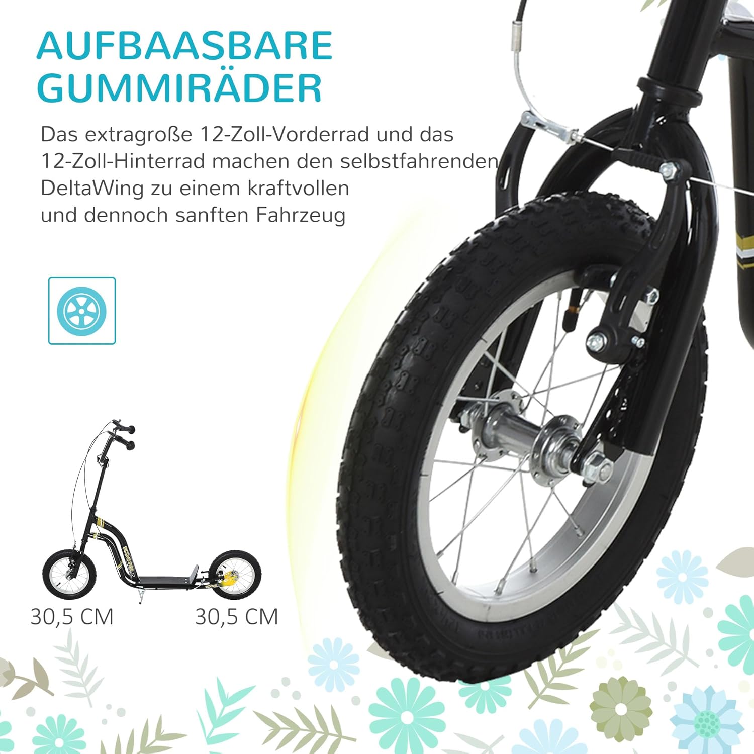 HOMCOM Children's Scooter from 5 Years Scooter City Scooter Children's Scooter Kickboard with Pneumatic Tyres 12 Inch Rubber Aluminium 120 x 58 x 85-95 cm – Bild 6