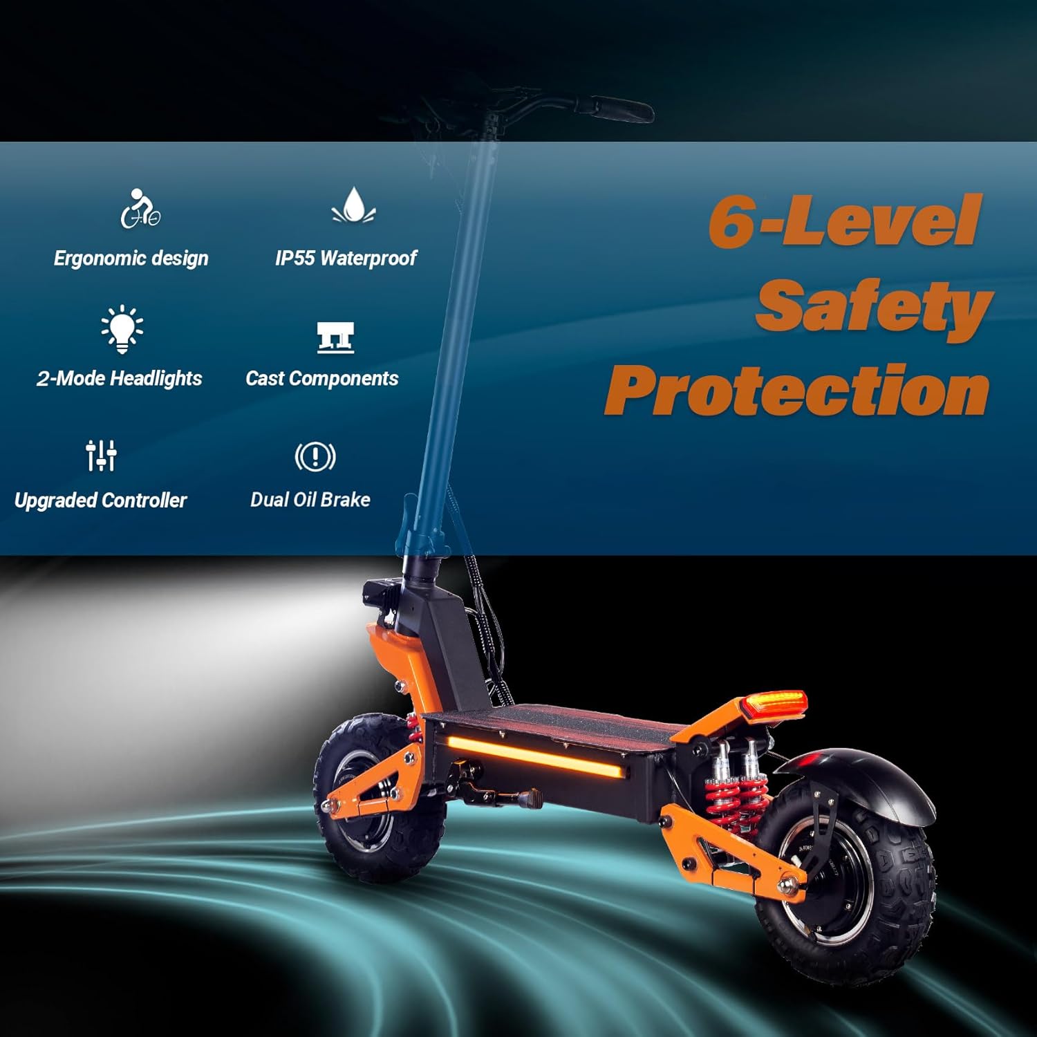 HWWH E-Scooter Offroad Electric Scooter Fast E Scooter NFC Keyless Start 11 Inch All-Time Tyres Double Motor C-Type Suspension 60 V 40 Ah Lithium-Ion Battery Maximum Autonomy 100 km – Bild 8