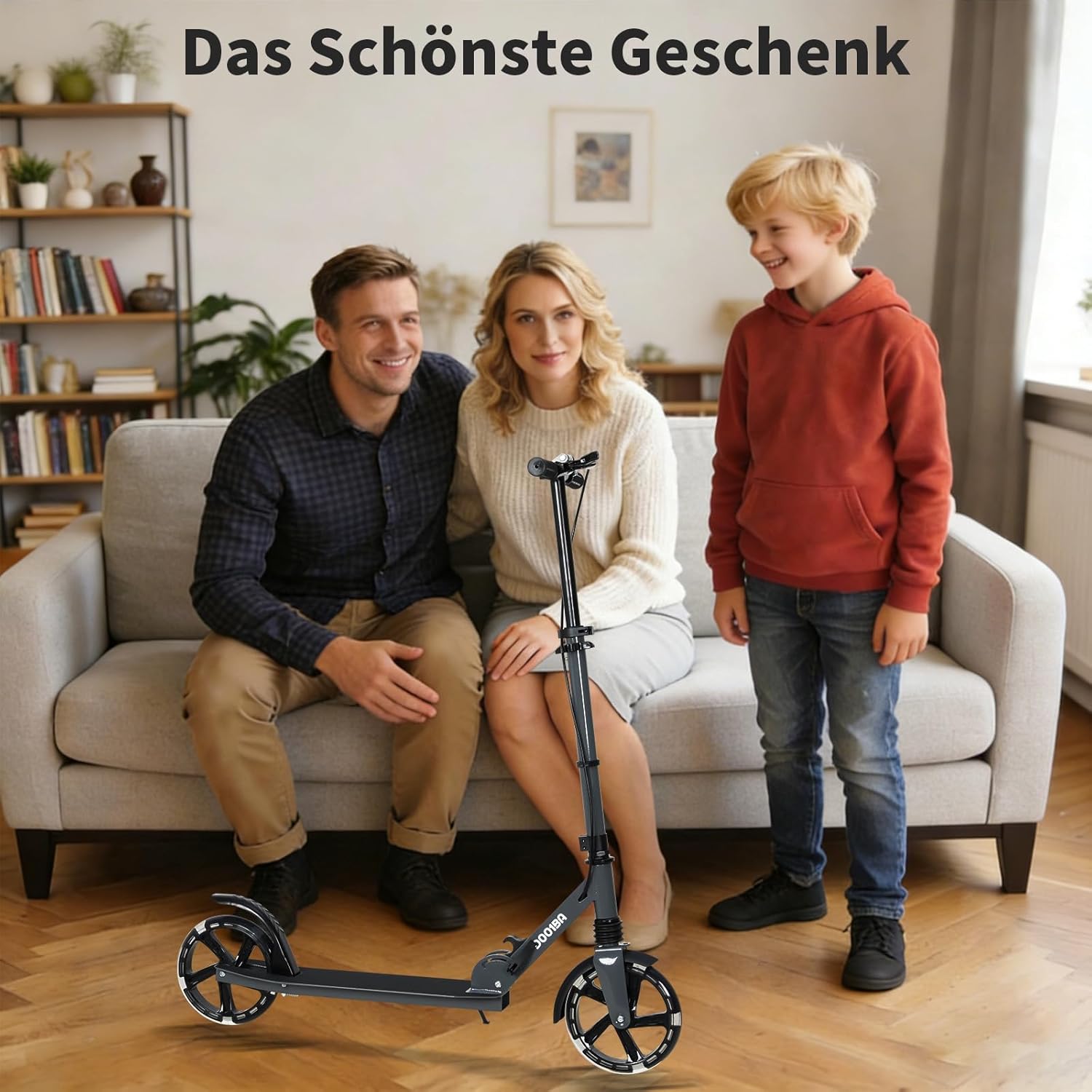 200 mm LED Big Wheel Scooter NV-D001BA with Light Wheels - Foldable City Scooter for Children from 9 & Teenagers (125-175 cm), Suspension & Double Brake, Scooter up to 100 kg, Grey/Red/Blue – Bild 7