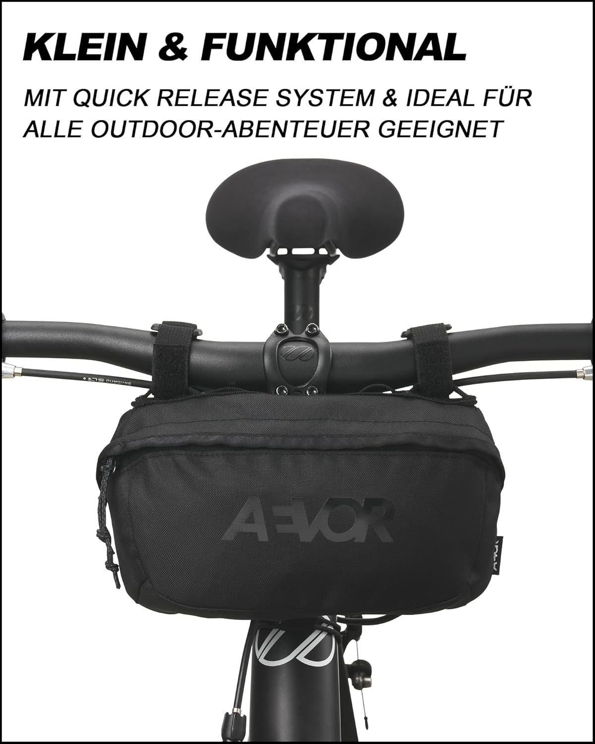 AEVOR Bar Bag Mini Black Eclipse - Handlebar Bag Bicycle - Water-Repellent - 1 L Volume - 2 Inner Pockets - Sustainable - PFC-Free Impregnation – Bild 2