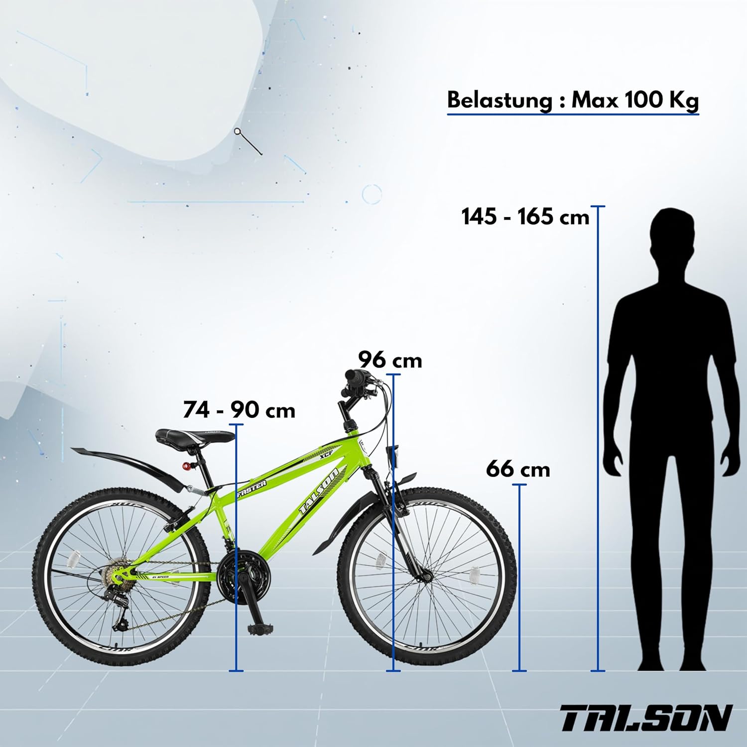 Talson 26-Inch Mountain Bike with Fork Suspension and Lighting, with 21-Gear Shimano in Green – Bild 3