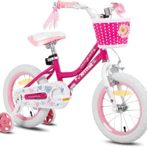 JOYSTAR 14/16/18 Inch Children's Bicycle for 3-8 Years Old Girls, 14/16/18 Inch Girls Bicycle with Stabilisers and Basket