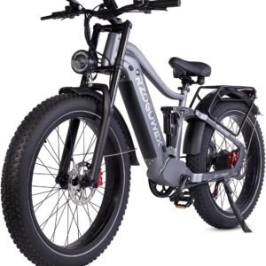 RZOGUWEX Electric Bicycle, 26 Inch Off-Road Ebike for Adults with Removable 48V 25Ah Lithium Ion Battery, 7 Speeds with Double Shock Absorbers and Double Hydraulic Disc Brake (Black)