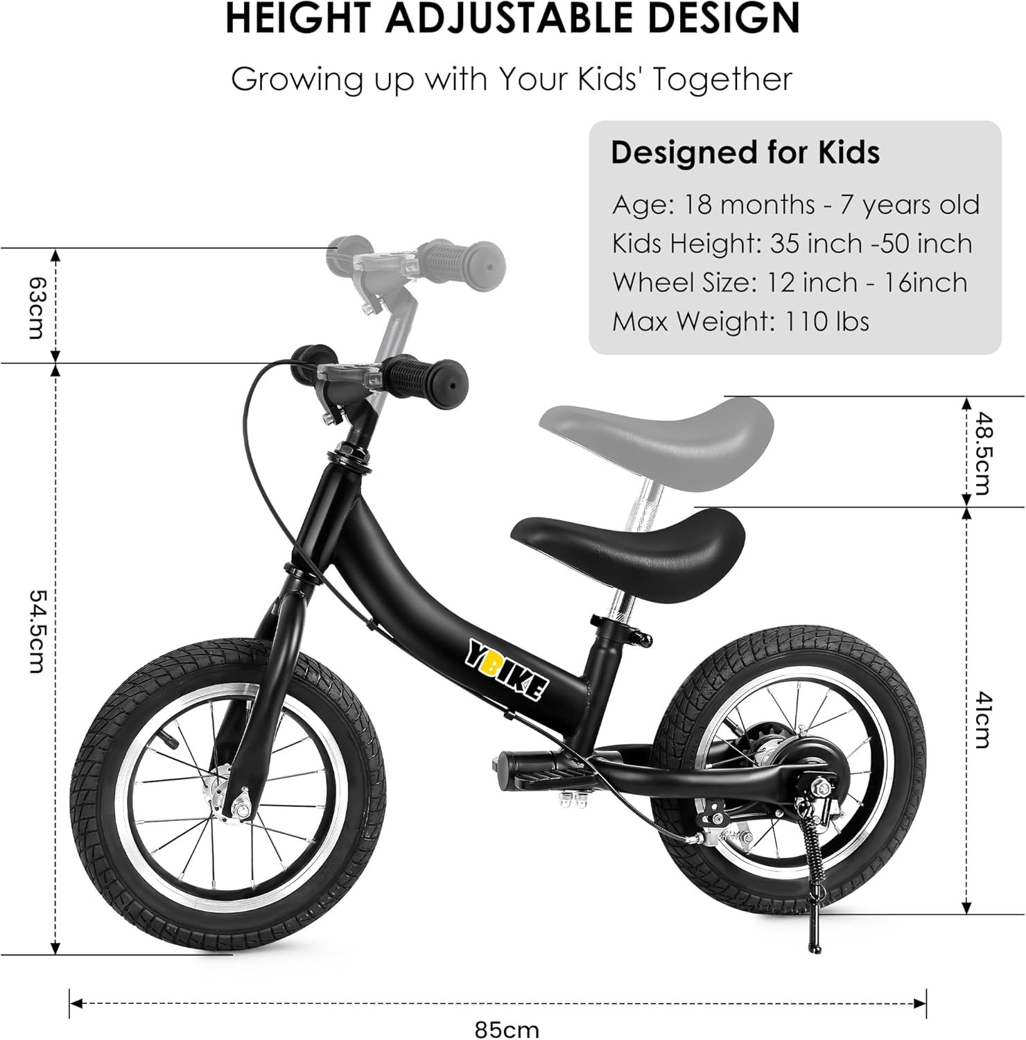 YBIKE 2 in 1 Balance Bike, Children's Balance Bike and Children's Bicycle Dual Use Function, Suitable for Children Aged 1-7, 12, 14, 16 Inches with Brake, Pedal, Training Theory – Bild 6