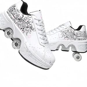 Roller Skates for Girls, Trainers, Scooter, Skateboard Shoes, Trainers, with Wheels, Sports, Gymnastics, Fashion, Multipurpose, Kick Roller Shoe for Boys and Girls
