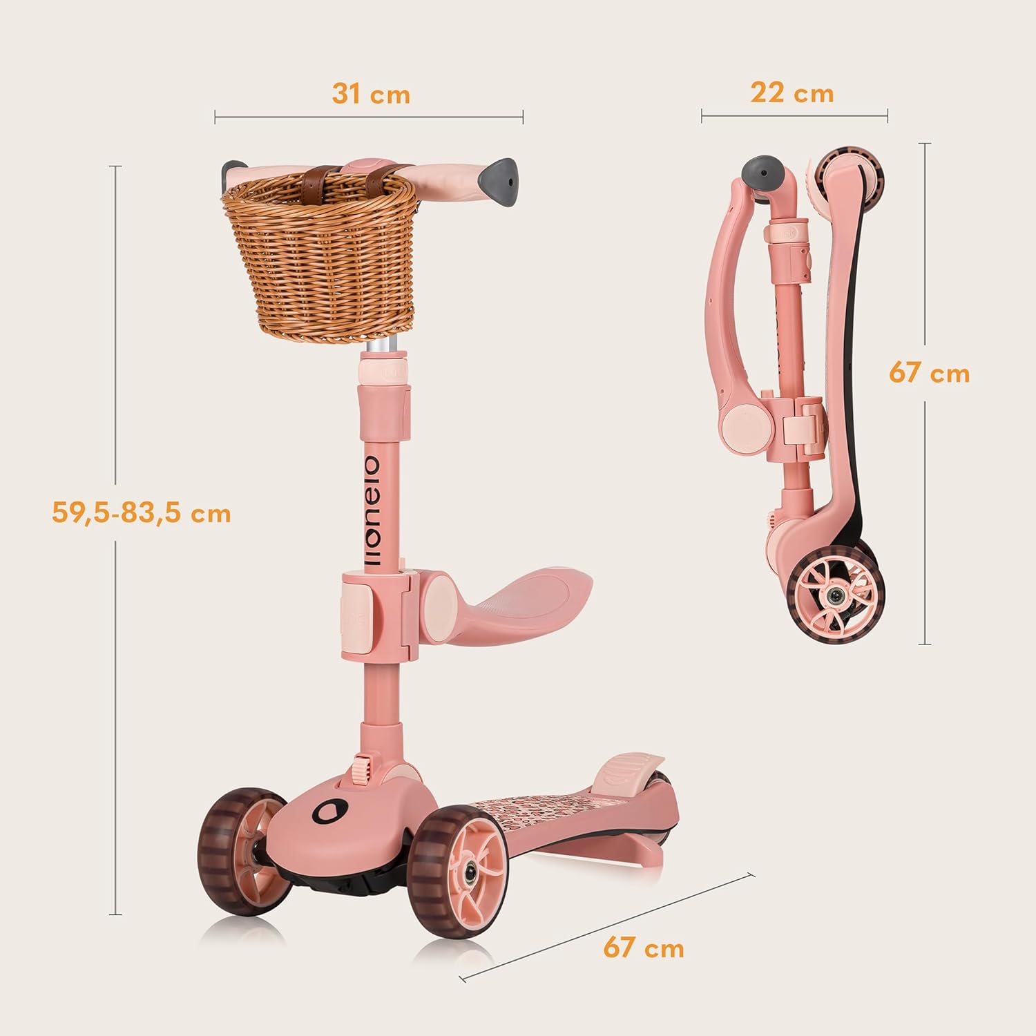 LIONELO Franky 2-in-1 Children's Balance Scooter from 3 Years up to 50 kg Balance Bike from 1 Year up to 20 kg Height Adjustable LED Wheels Non-Slip Running Board Basket – Bild 9