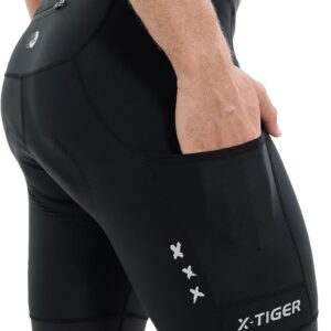 X-TIGER Men’s Cycling Shorts Padded Cycling Shorts 3 Pockets Road Bike Trousers Quick-Drying Elastic Breathable