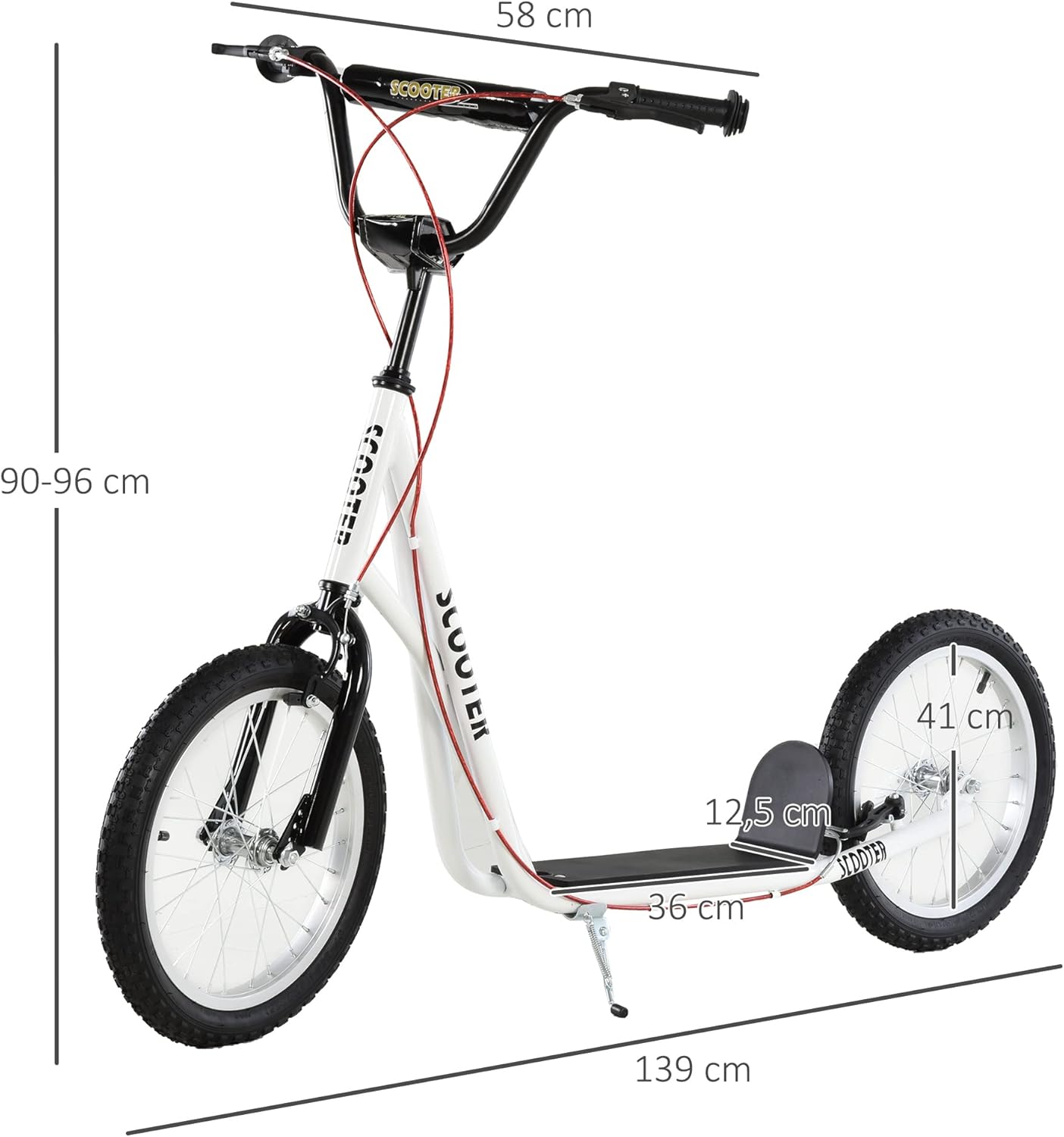 HOMCOM Children's Scooter, City Scooter, Kickboard, Pneumatic Tyres, 16 Inches, Blue/Green/White/Black, 139 x 58 x 90-96 cm – Bild 7