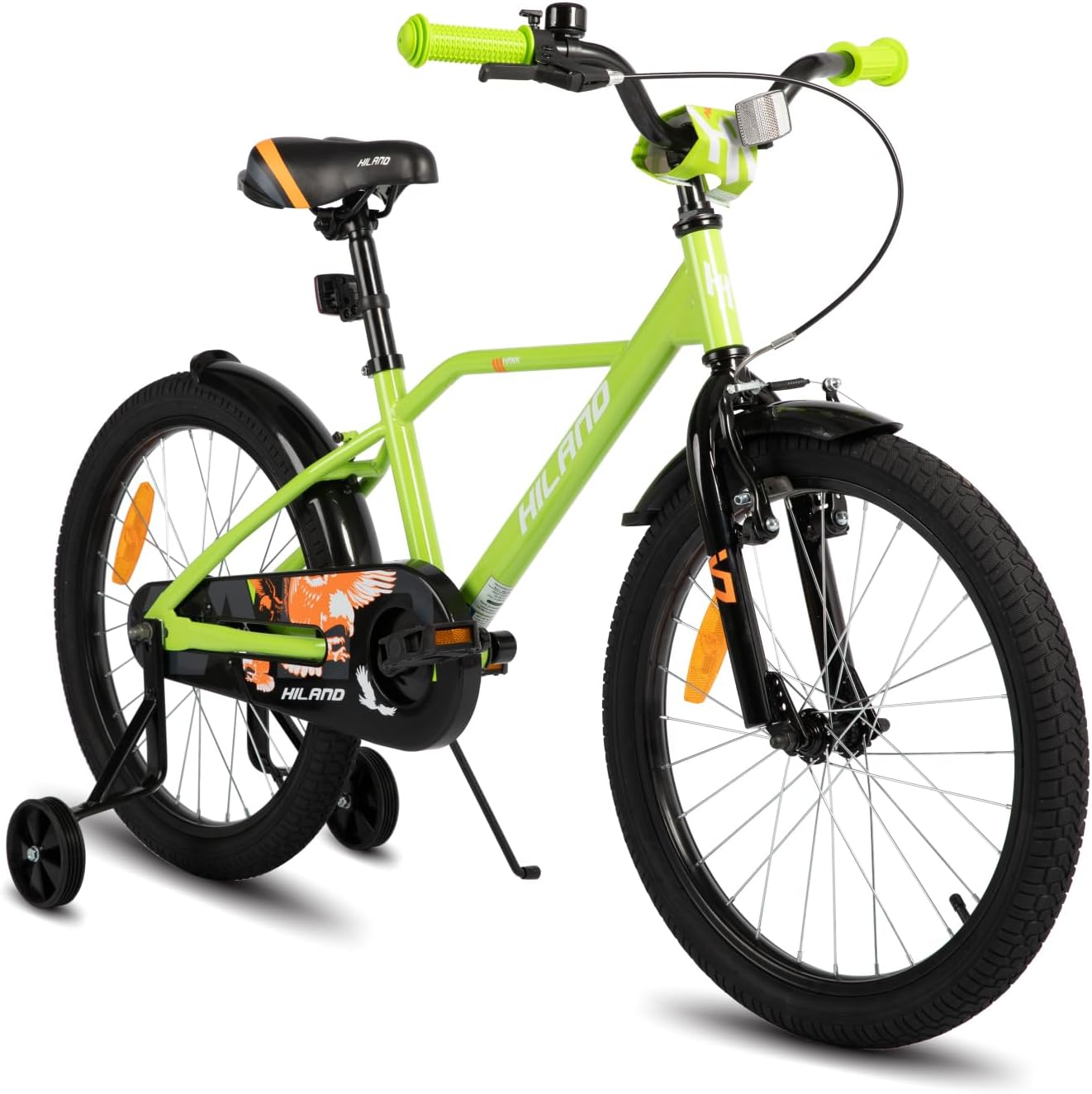 Hiland 12/14/16/20 Inch Kids Bicycle for Boys 3-10 Years with Stabilisers, Boys Bicycle with Handbrake and Coaster Brake, Black/Green/Blue