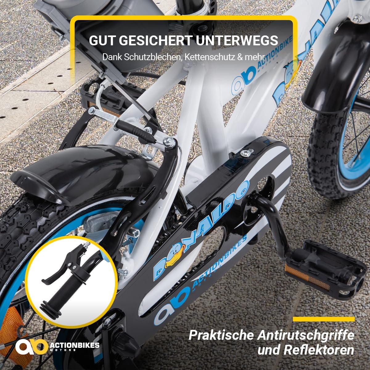 Actionbikes Kinderfahrrad | 12 16 20 Zoll - V-Brake Bremsen - Fahrrad für Kinder von 2-9 Jahren - Schutzblech v. / h - Kinder Fahrrad für Mädchen & Jungen - Fahrräder - Bicycle - Kinderrad - Bike – Bild 4