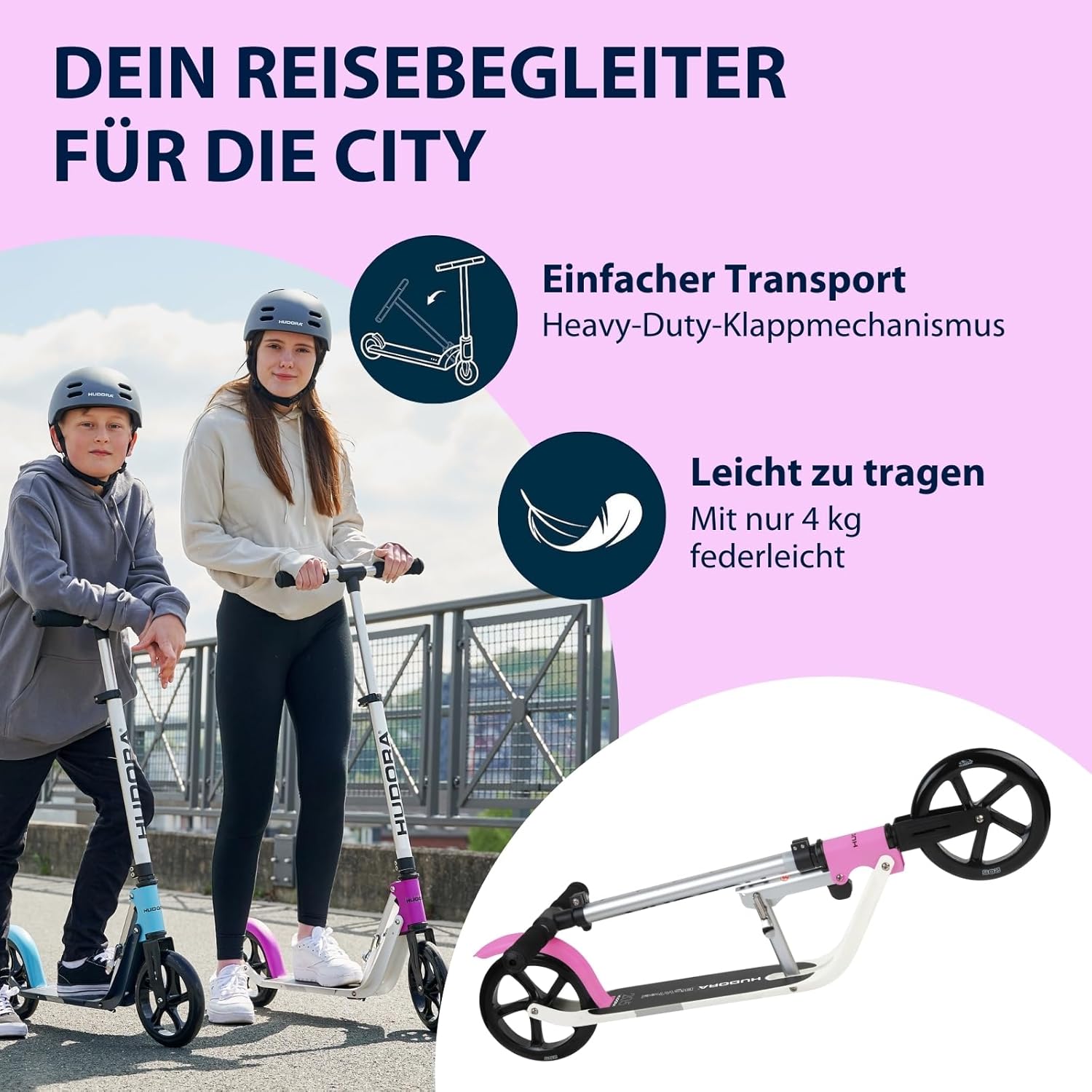 HUDORA BigWheel Pure Scooter - Sturdy Aluminium Scooter with Stand - Height-Adjustable & Foldable City Scooter for up to 100 kg - Scooter for Teenagers and Adults – Bild 4