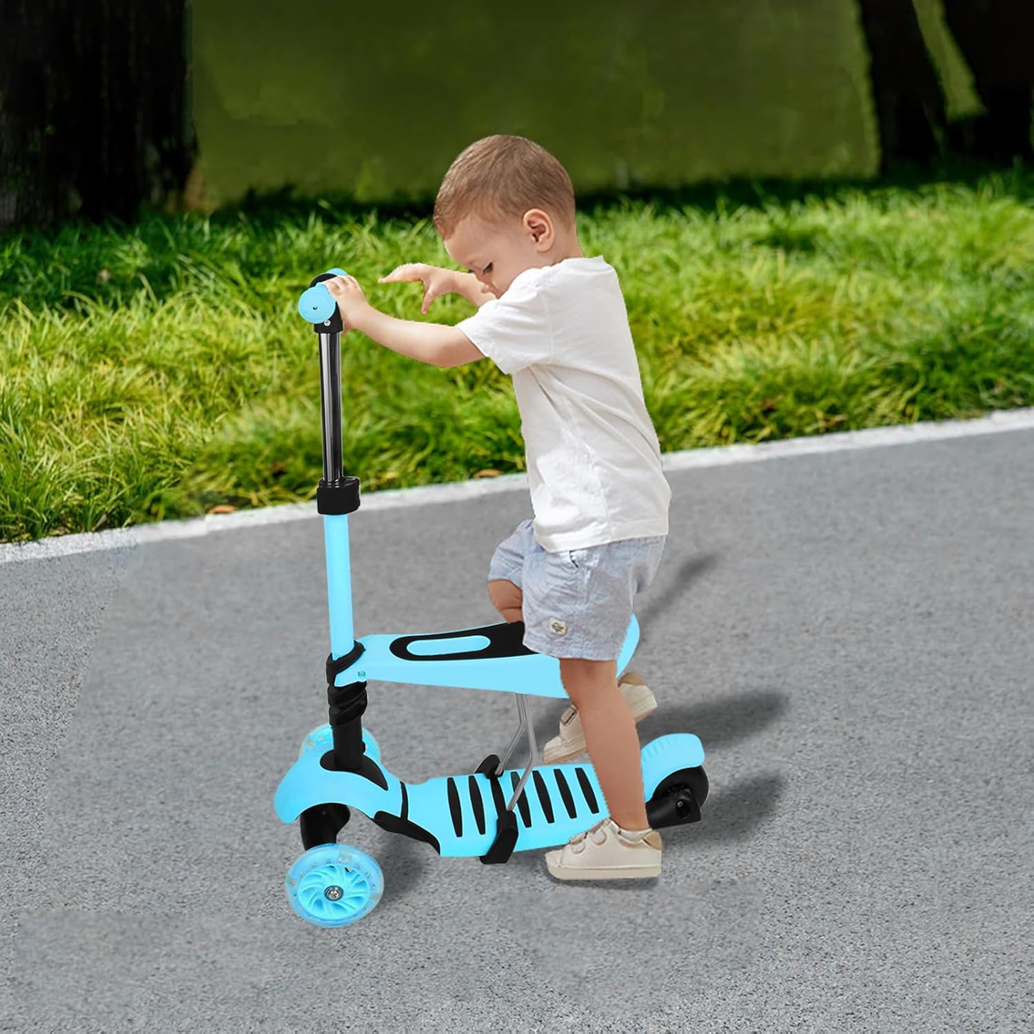 5 in 1 Scooter Scooter with Seat + Slider Flash Wheels PU Wheels Non-Slip LED Light Height Adjustable Ideal for Children 2-8 Years – Bild 9