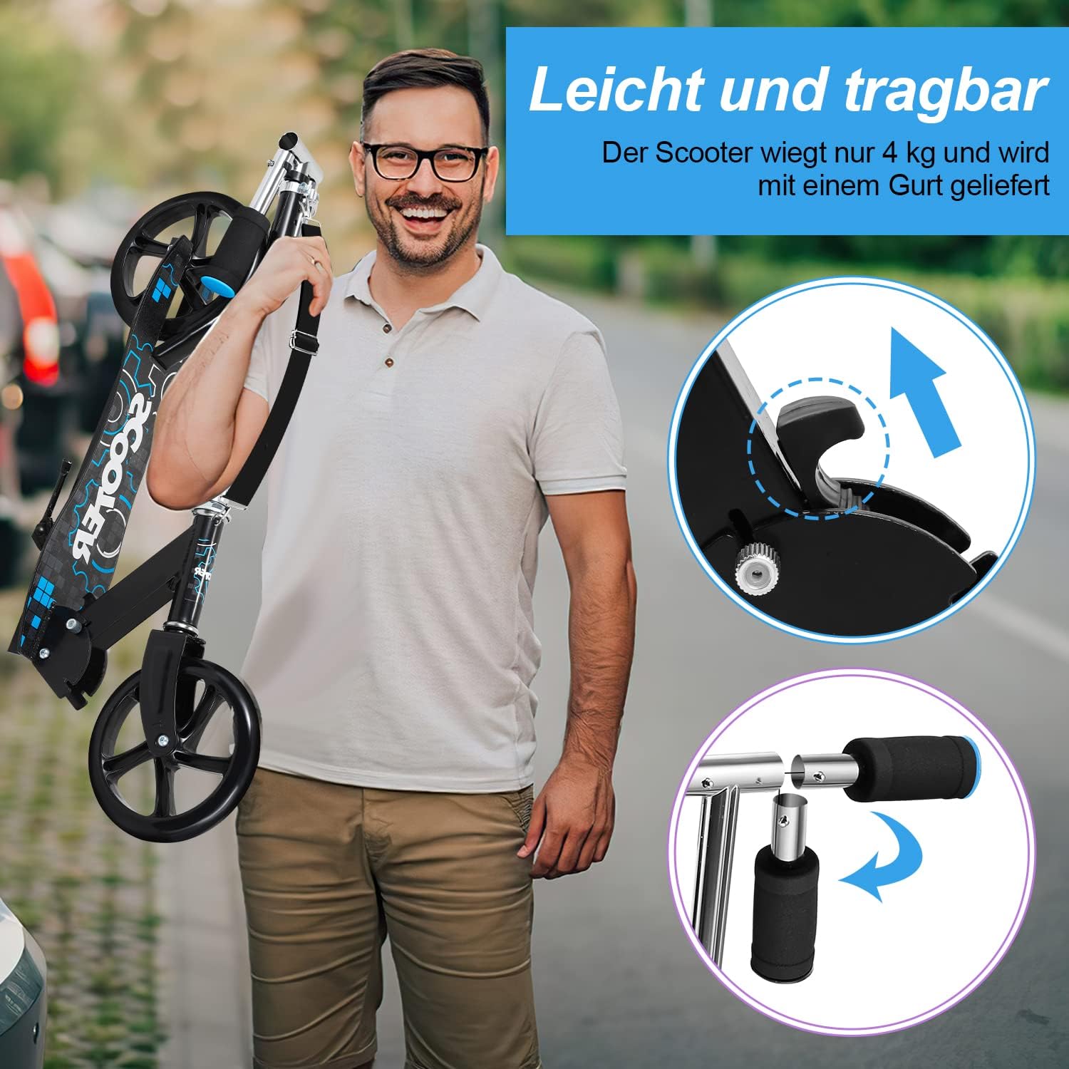 Children's Scooter Foldable City Scooter Height Adjustable with Big Wheel Wheels and Carry Strap Scooter Children Years – Bild 4