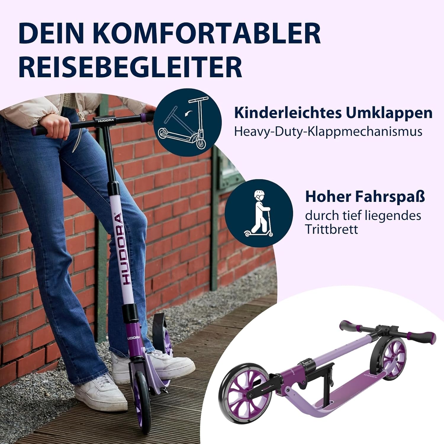 HUDORA BigWheel® 205 Advanced Scooter, Comfortable Aluminium Scooter for up to 100 kg, Height-Adjustable & Foldable Scooter, Kick Scooter for Children/Teenagers & Adults – Bild 4