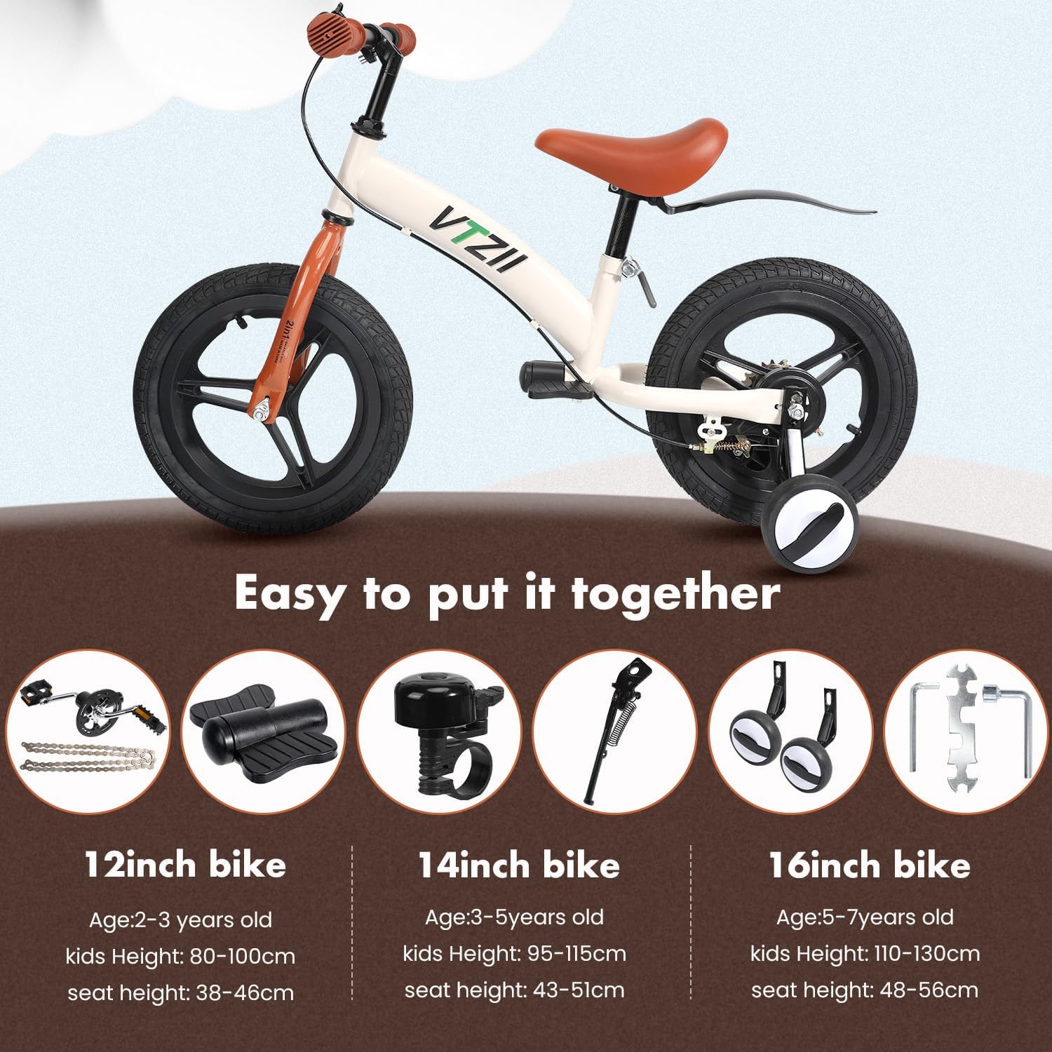 Balance Bike 2 in 1 Children's Bicycle for Children from 2 3 4 5 6 7 Years with Brake Stabilisers Pedals 12 14 16 Inch Children's Balance Bike – Bild 6