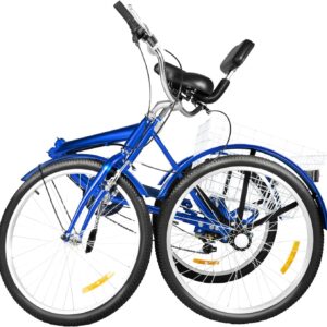 24 Inch Tricycle for Adults, 7-Speed Folding Bike, 3-Wheel Bicycle, with Shopping Basket and Backrest Seat Cushion, Suitable for Adults, Seniors and Beginners