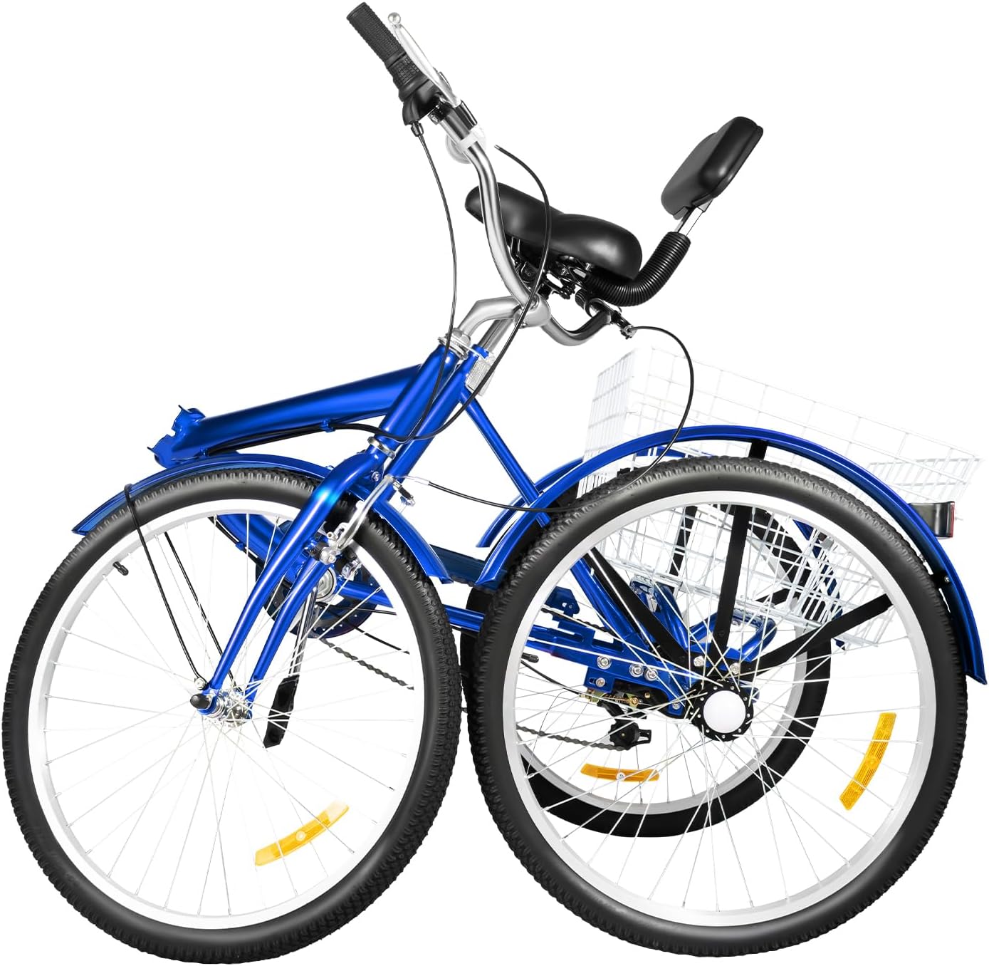 24 Inch Tricycle for Adults, 7-Speed Folding Bike, 3-Wheel Bicycle, with Shopping Basket and Backrest Seat Cushion, Suitable for Adults, Seniors and Beginners
