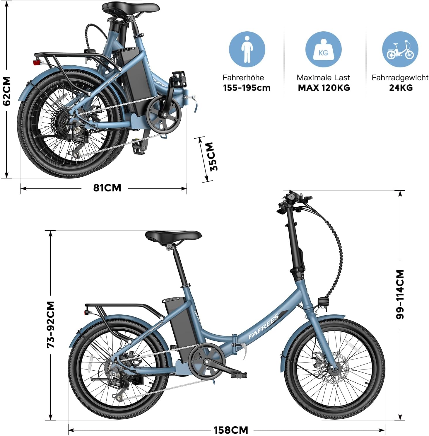 Fafrees F20 Light Folding E-Bike 20 Inch Electric Bicycle Men's 36 V 16.75 Ah / 20 Ah Battery, Women's 250 W, Pedelec 25 km/h, Range up to 130 km – Bild 8