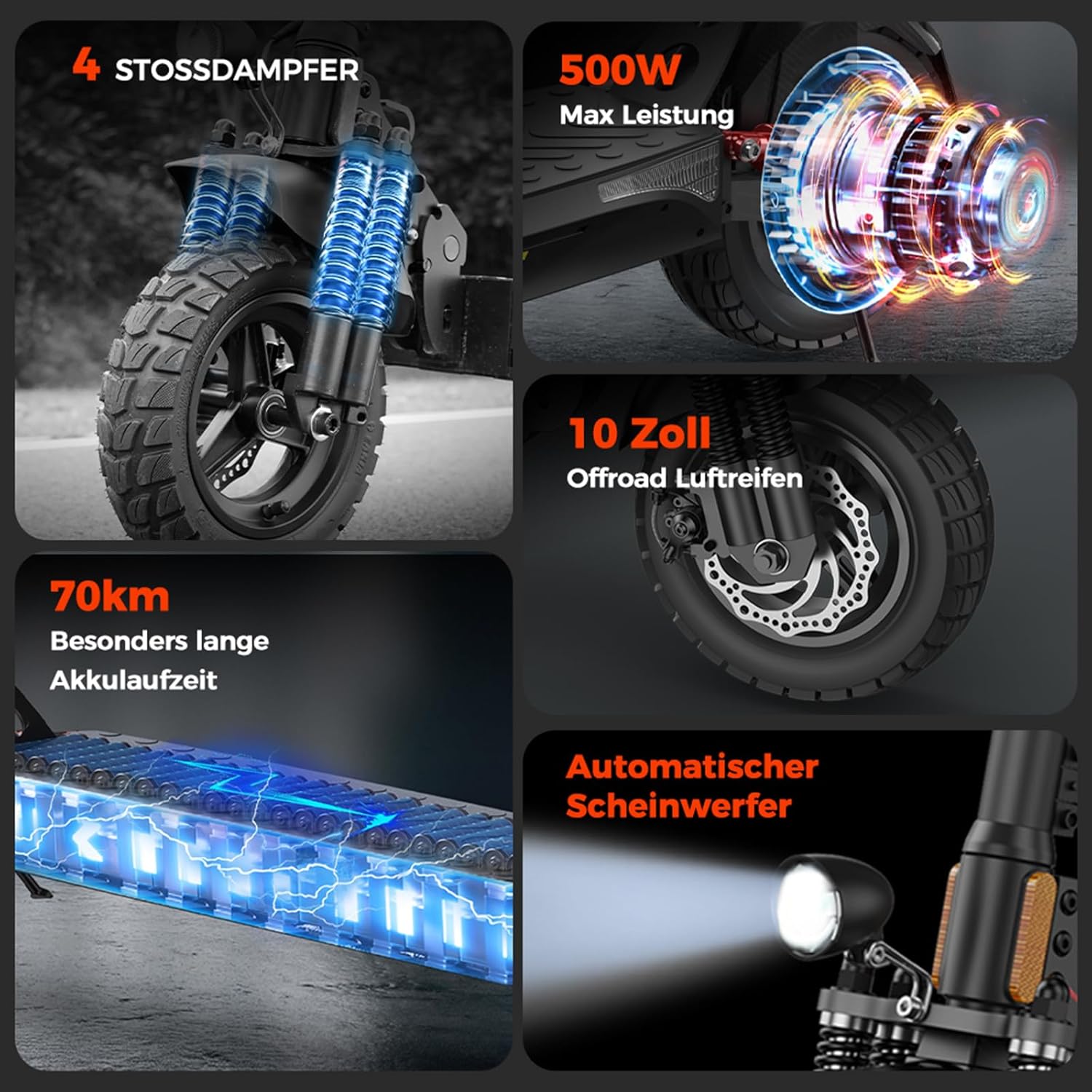 E Scooter mit Straßenzulassung,8,5丨10 Zoll Elektroroller mit 7,5丨12,5AH Batterie Max 70丨30KM Reichweite,Duales Bremssystem E Roller für Erwachsene Pendeln und Geländefahrten – Bild 5