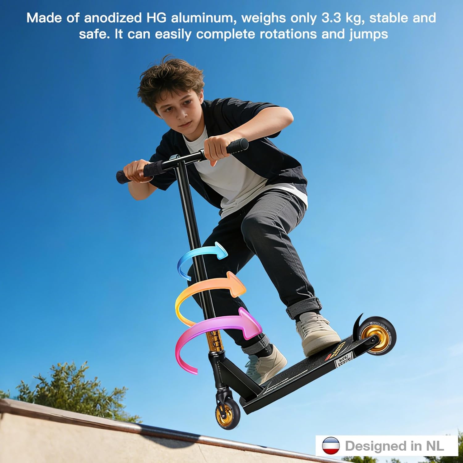 SUOTU Stunt Scooter, 360° Steering, Stunt Scooter with 100 mm 85A PU Wheels, Stand Scooter for Children, Teenagers and Adults, Load Capacity: 100 kg, Aluminium – Bild 5