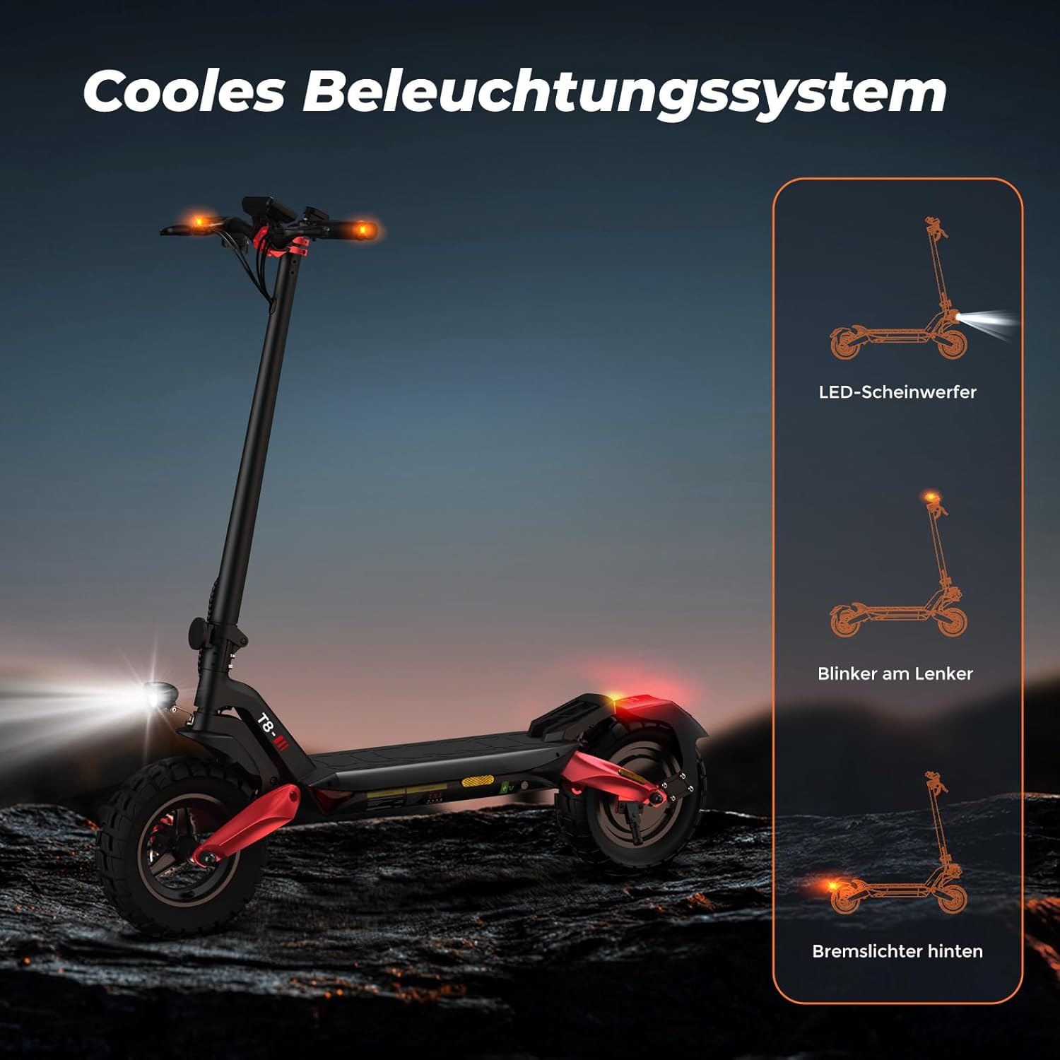 E Scooter mit Straßenzulassung, 10 Zoll Offroad Luftreifen, ABE Elektroroller mit Doppelter Stoßdämpfung – Bild 5