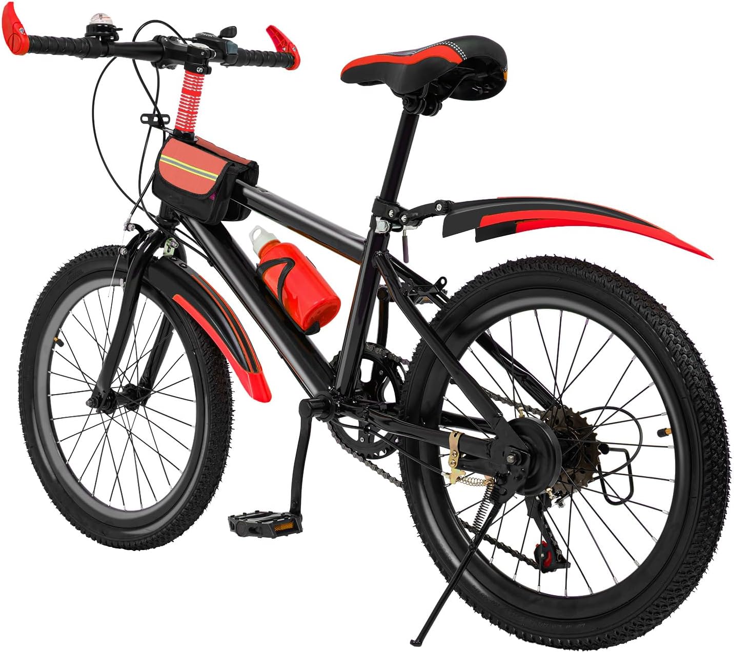 Mountain Bike 20 Inch Children's Bicycle for Boys and Girls, 7-Speed Mountain Bike with Mudguard, Water Bottle, Compass Bell, Load Capacity 85 kg, From 8-13 Years