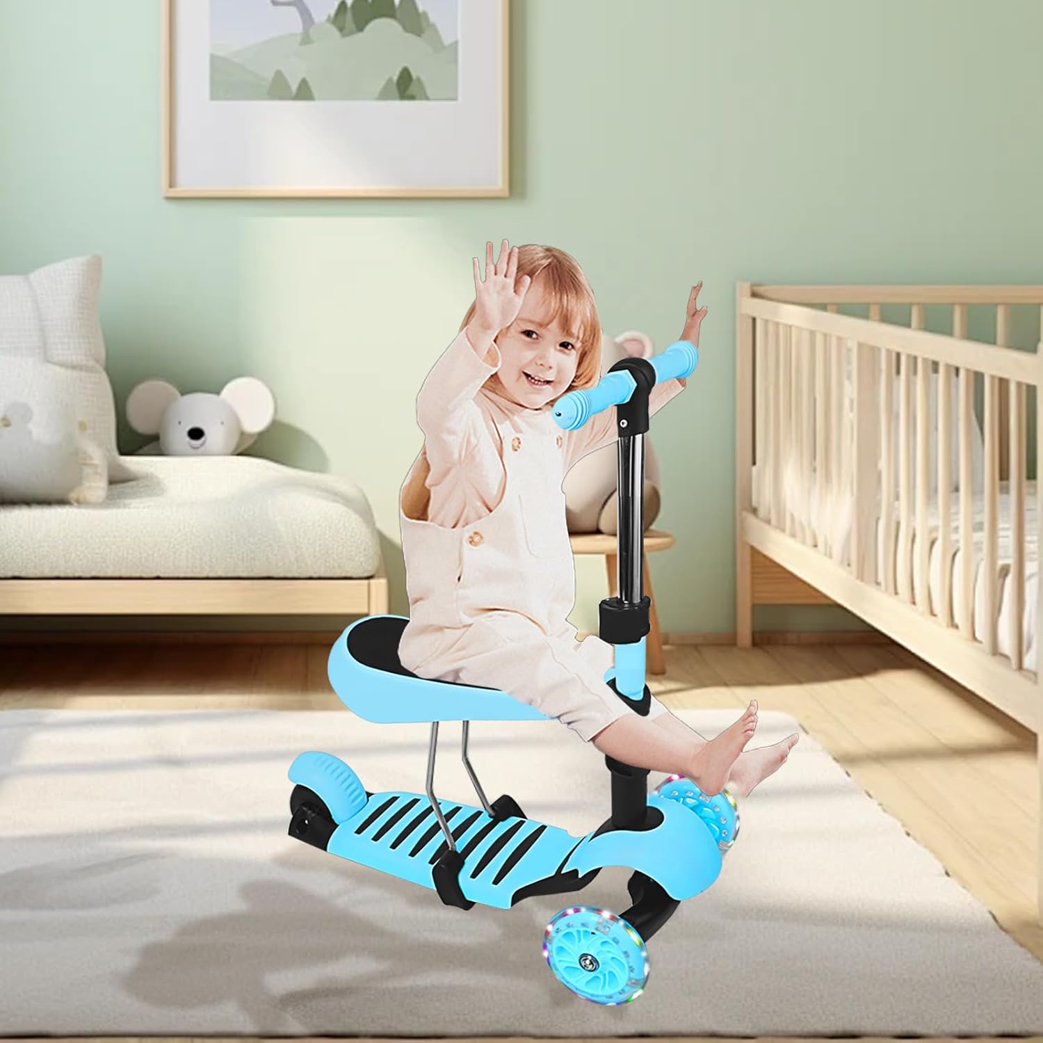 5 in 1 Scooter Scooter with Seat + Slider Flash Wheels PU Wheels Non-Slip LED Light Height Adjustable Ideal for Children 2-8 Years – Bild 6