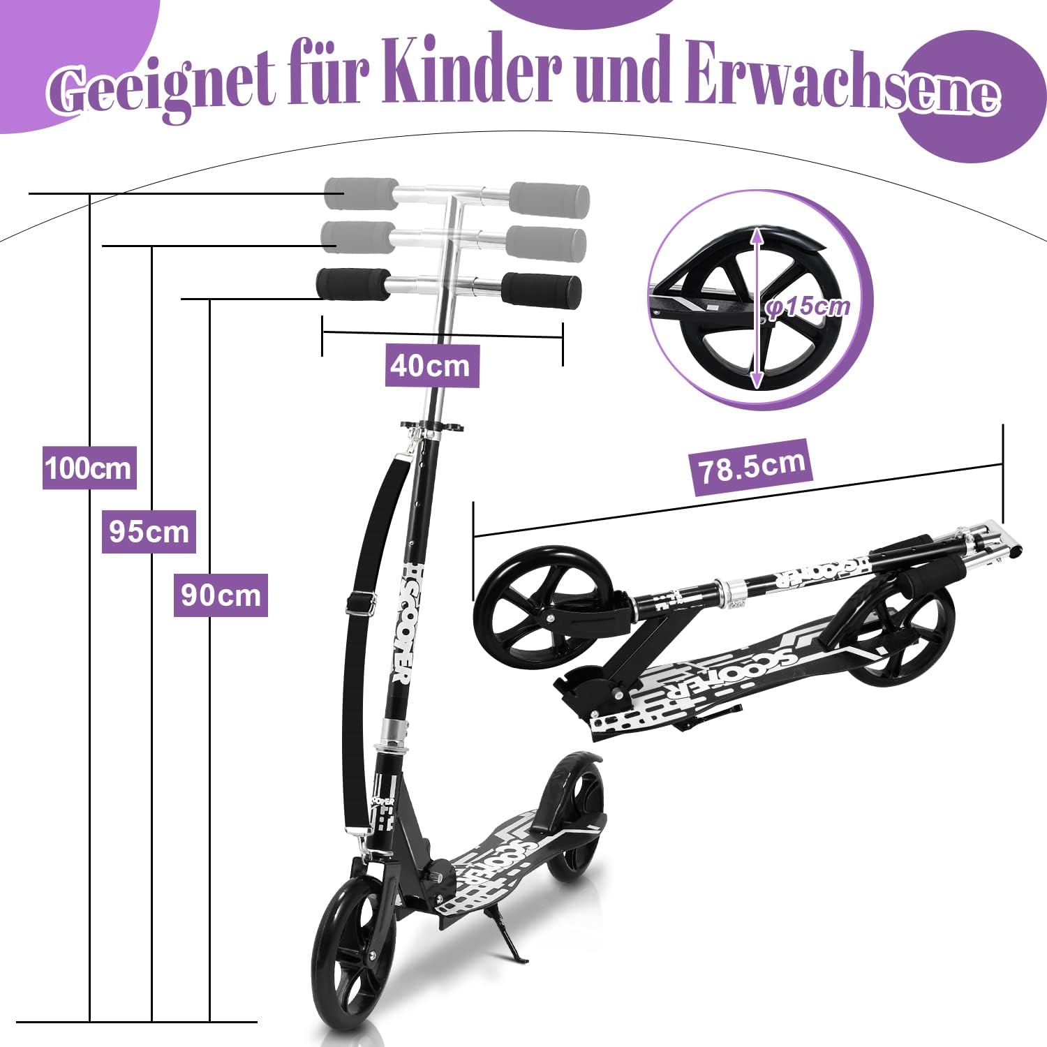 Children's Scooter Foldable City Scooter Height Adjustable with Big Wheel Wheels and Carry Strap Scooter Children Years – Bild 2