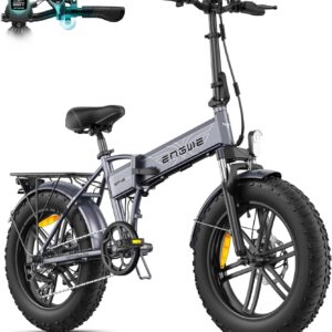 ENGWE EP-2 Boost Folding Electric Bicycle with Torque Sensor, 48 V 13 Ah Removable Battery Range 120 km and 250 W Brushless Motor, LED Display, 20 x 4.0 Inch Fat Tyres and 7 Gears