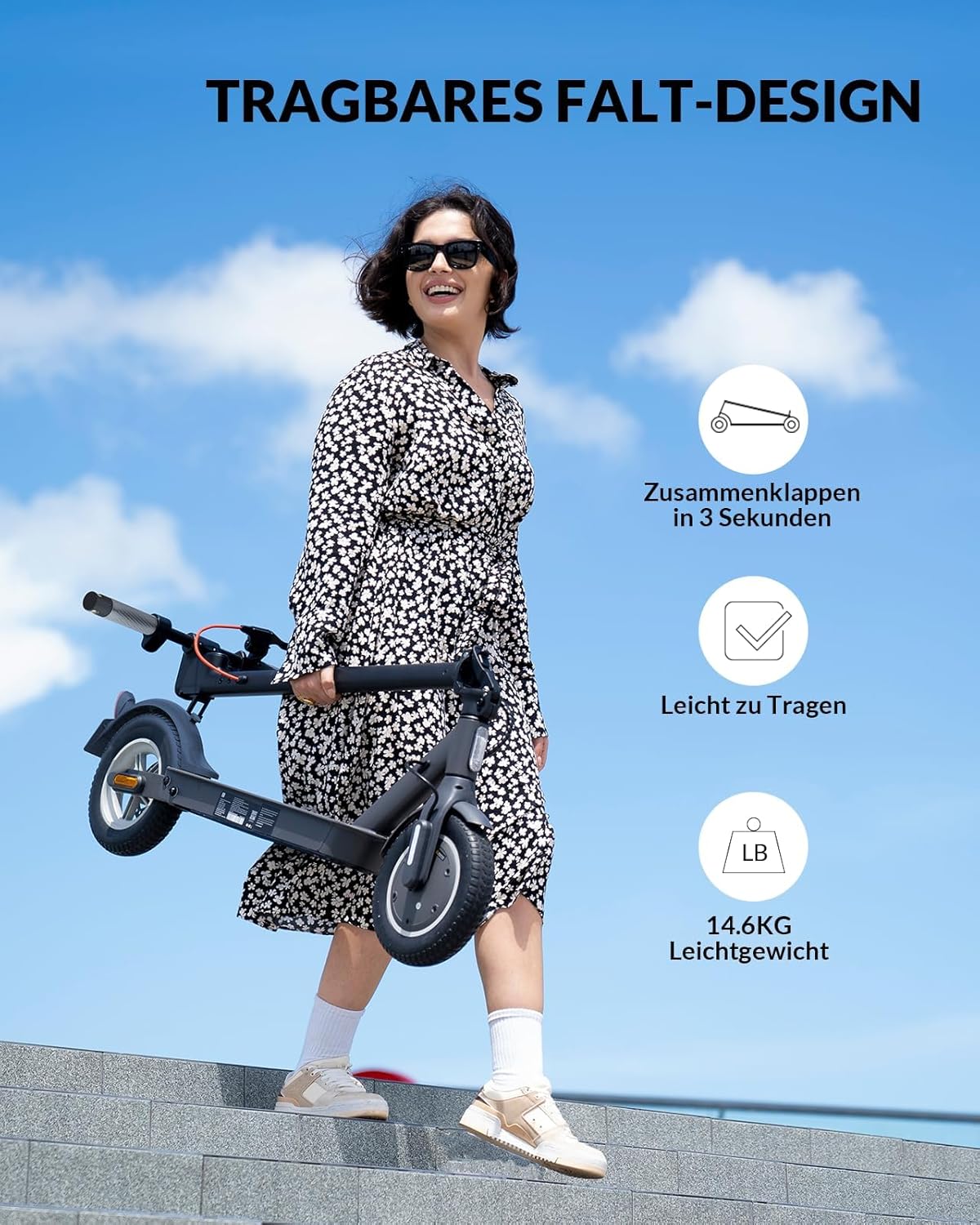 E Scooter with Road Approval ABE, 5TH WHEEL V30PRO Electric Scooter with Indicator, 10 Inch Tyres, 25-30 km Range, with App, 4 Speed Modes, Load 120 kg, Portable Travel E Scooter – Bild 3