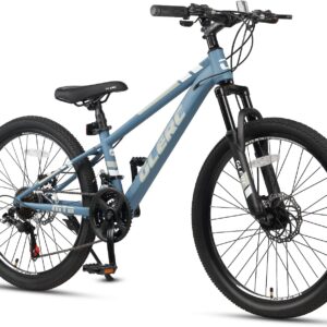 Glerc Skyline Kids Mountain Bike for Boys/Girls, 24 Inch Children’s Bicycle for 10 11 12 13 14 15 16 17 18 Years Teenagers, 21 Speed Bicycle with Front Wheel Suspension and Disc Brakes, Blue
