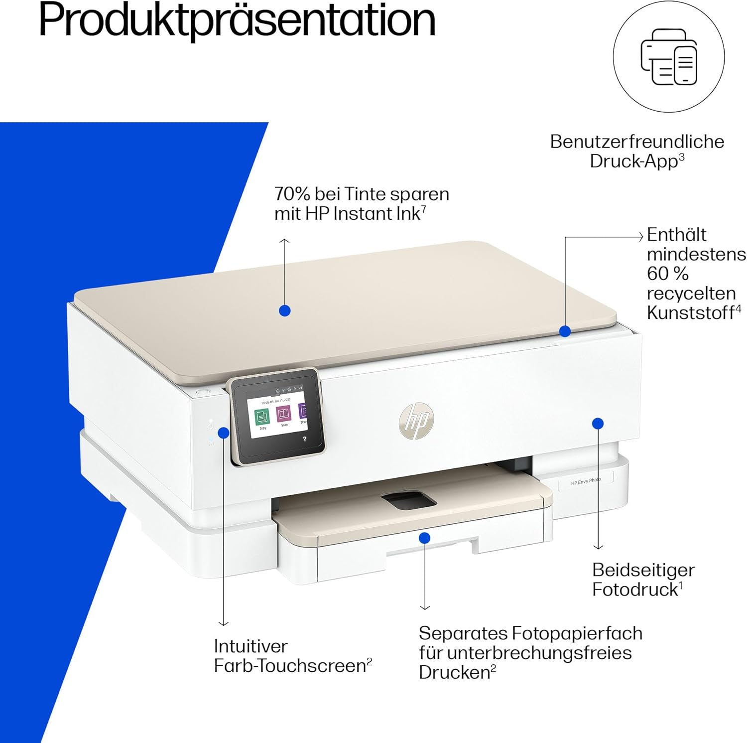 HP Envy Photo 7230 Multifunction Printer, Inkjet Printer, 6 Months Free Printing Instant Ink Included, Printing, Scanning, Copying, Photo Print, DIN A4, WiFi, USB – Bild 4