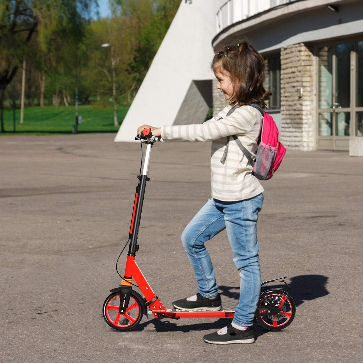 RELAX4LIFE Kickscooter Foldable & Height Adjustable, City Scooter with Bell & Stand, Scooter with Double Suspension & Carry Strap, Scooter up to 100 kg Load Capacity, for Children and Adults, PU – Bild 2