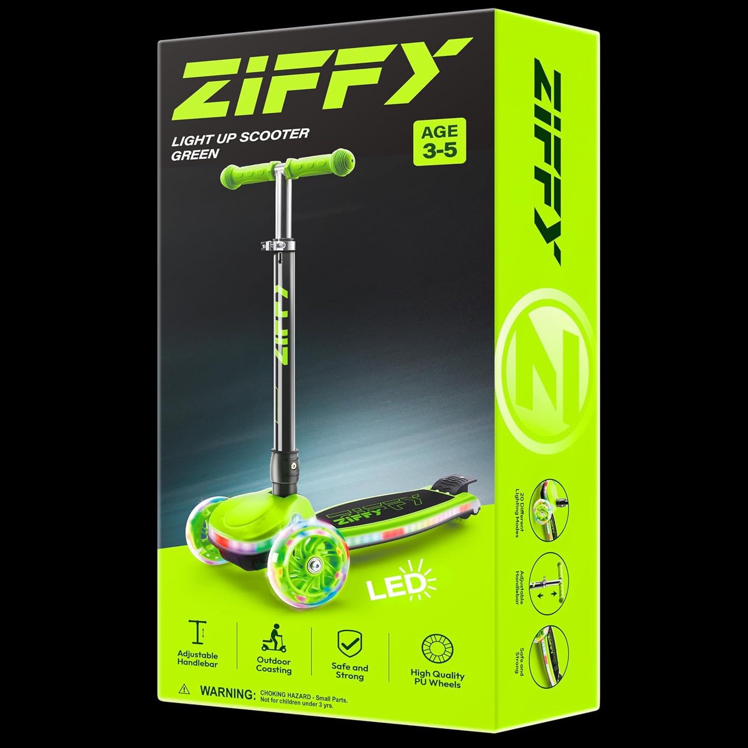 ZIFFY Kids Scooter for Boys & Girls LED Light-Up Wheels, 4 Adjustable Height Handlebars, and Lean-to-Steer Design with Anti-Slip Wide Deck for Stability - Up to 110 lbs – Bild 8