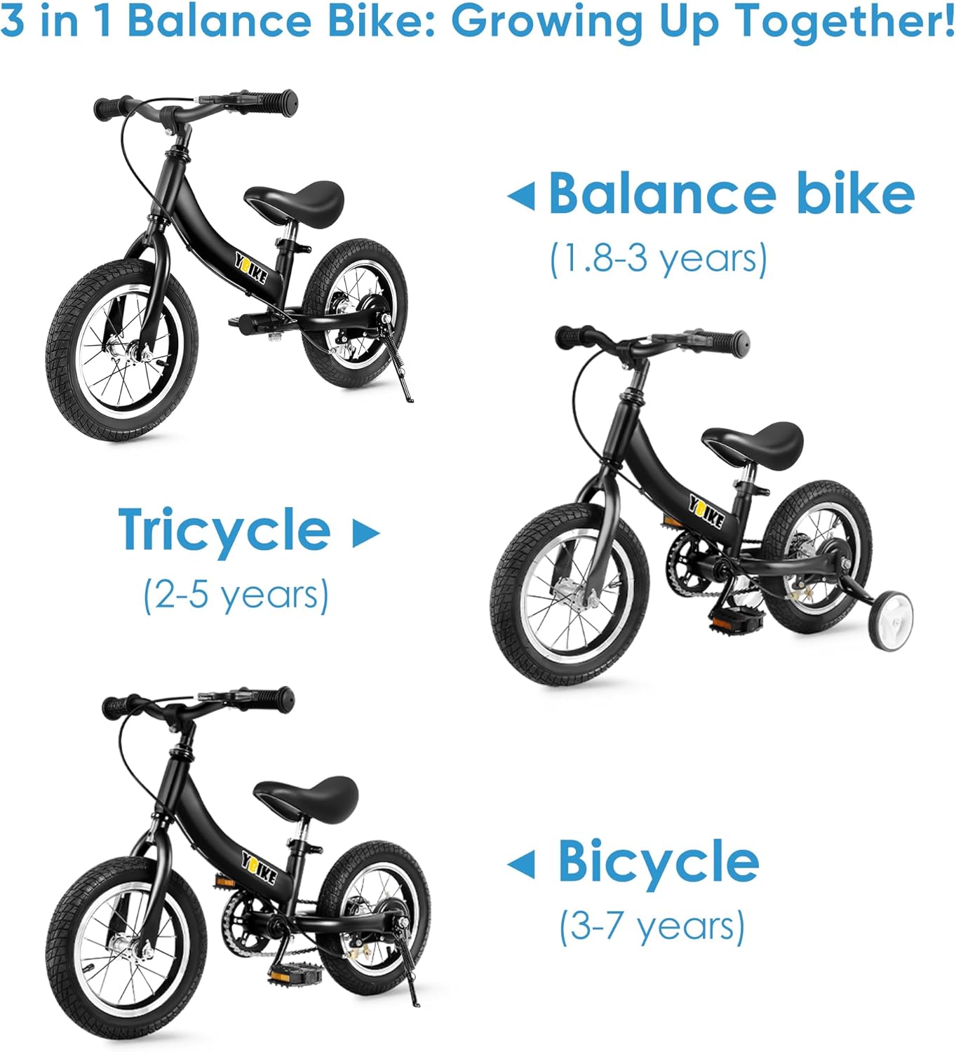 YBIKE 2 in 1 Balance Bike, Children's Balance Bike and Children's Bicycle Dual Use Function, Suitable for Children Aged 1-7, 12, 14, 16 Inches with Brake, Pedal, Training Theory – Bild 3