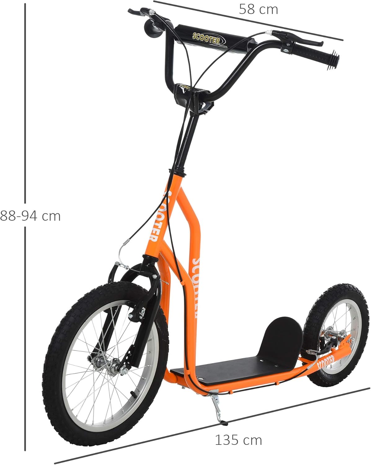 Homcom Children's Scooter City Scooter Kick Board with Pneumatic Tyres 16/12 Inch Blue/Orange 139 x 58 x 88-94 cm – Bild 7