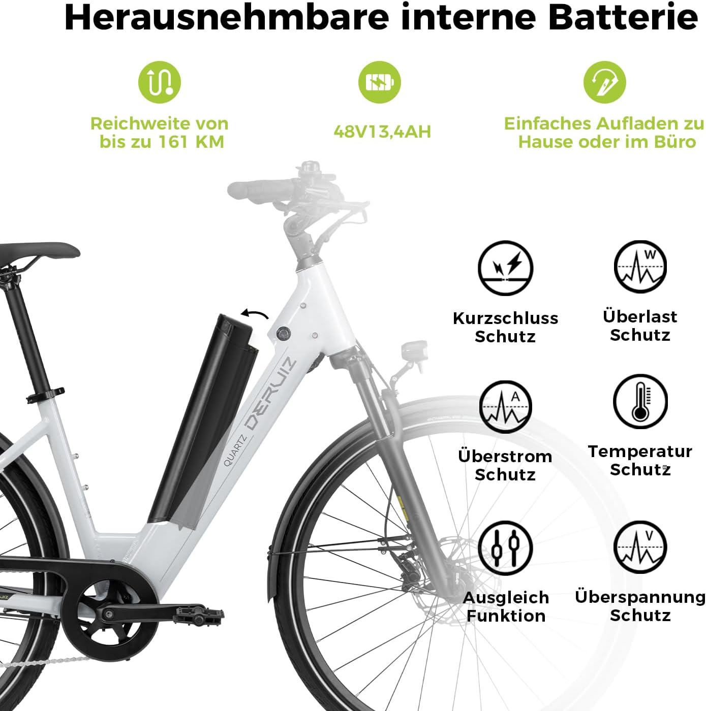 DERUIZ Quartz 28 Inch E-Bike for Men and Women, Electric Bicycle City & Trekking, 48 V Battery, up to 161 km Range, 8-Speed Gears, 55 Nm Torque, App Control, Hydraulic Disc Brakes – Bild 3