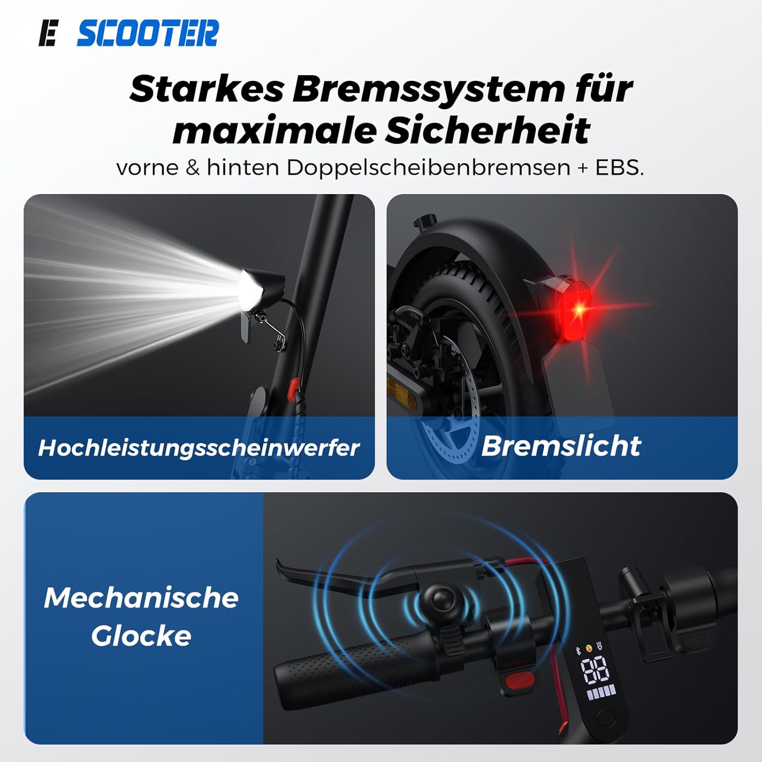 E Scooter mit Straßenzulassung mit Max 70/30KM Reichweite,10/8.5 Zoll Elektroroller mit Komfortable Stoßdämpfer,Faltbarer E Roller Belastung Doppelbremse LED-Licht,APP-Verbindung – Bild 9