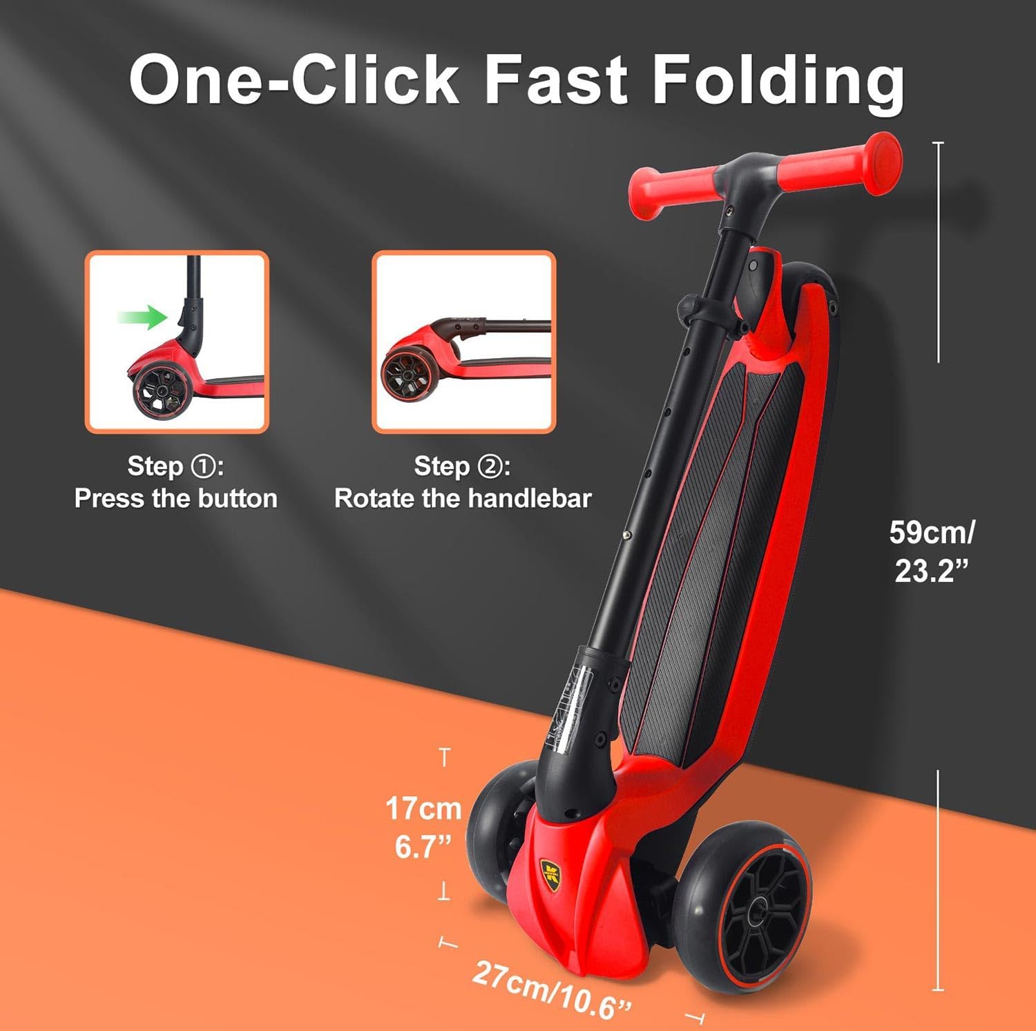 Kicknroll Scooter Children 3 Years - Children's Scooter from 3 Years - Foldable Slide Scooter Children with 4 Adjustable Heights, LED Wheels, Illuminated Kickboard - Tricycle Scooter for Boys Girls – Bild 4