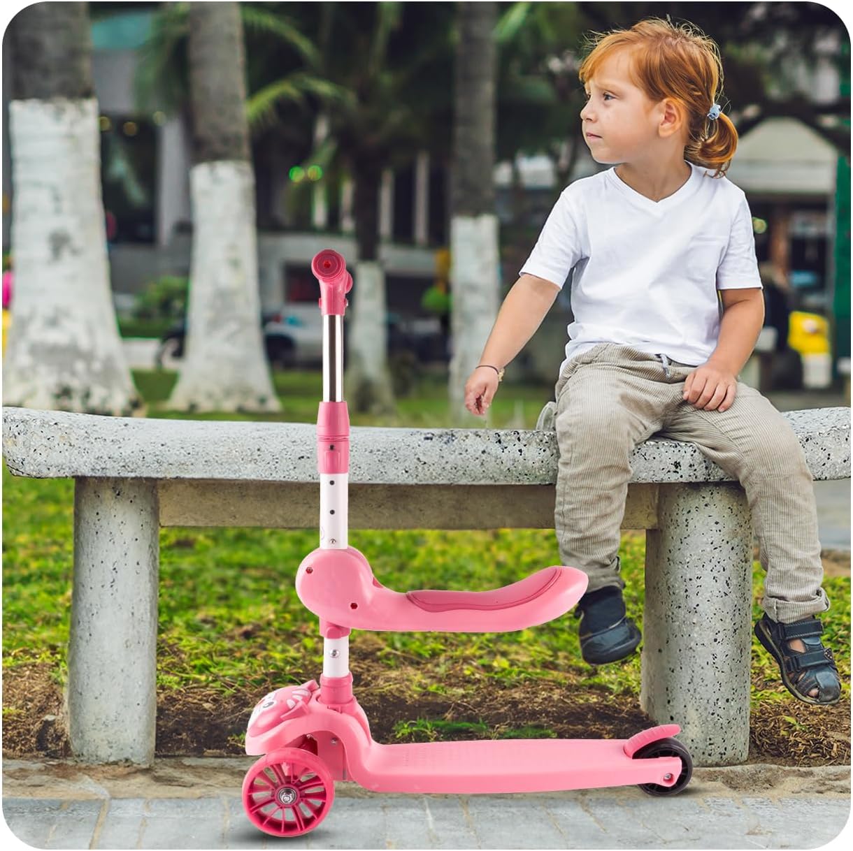 MalPlay Kitten 2-in-1 Folding Scooter LED Wheels Pink Robust Lightweight 4-Level Height Adjuster – Bild 7