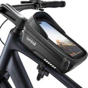 Lamicall 2-in-1 Bicycle Bag Frame, Frame Bag Bicycle – [1S Quick Release] Waterproof Handlebar Bag Bicycle for 20-40 mm Frame and Handlebar, 1.3 L Mobile Phone Case Top Tube Bag with TPU Touchscreen 4.7-7 Inches