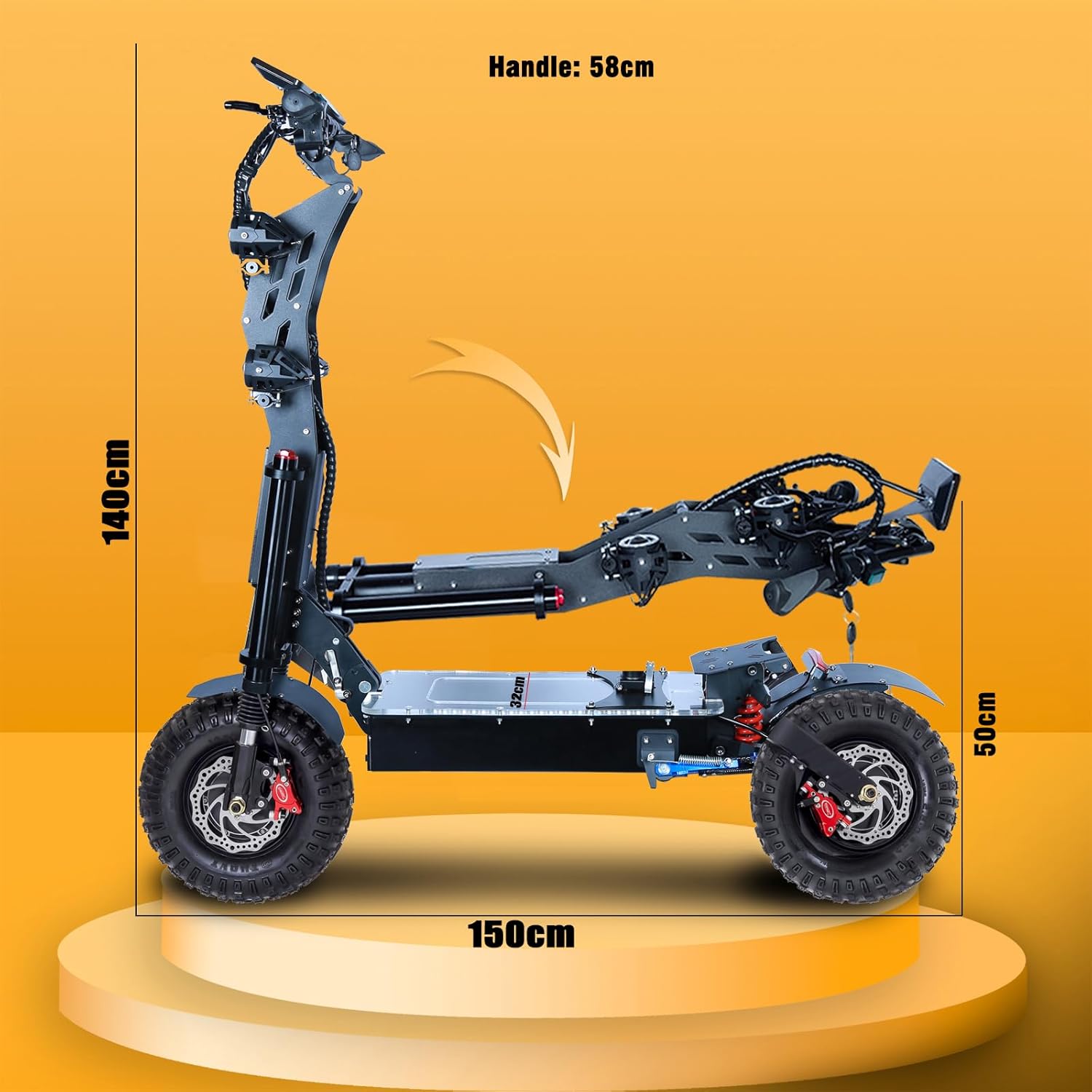 HWWH P4 E Scooter Electric Scooter Fast Adult 13 Inch 3-Speed Gear Double Motor NFC Start 72 V/50 Ah Lithium Battery Max Range 140 km – Bild 6